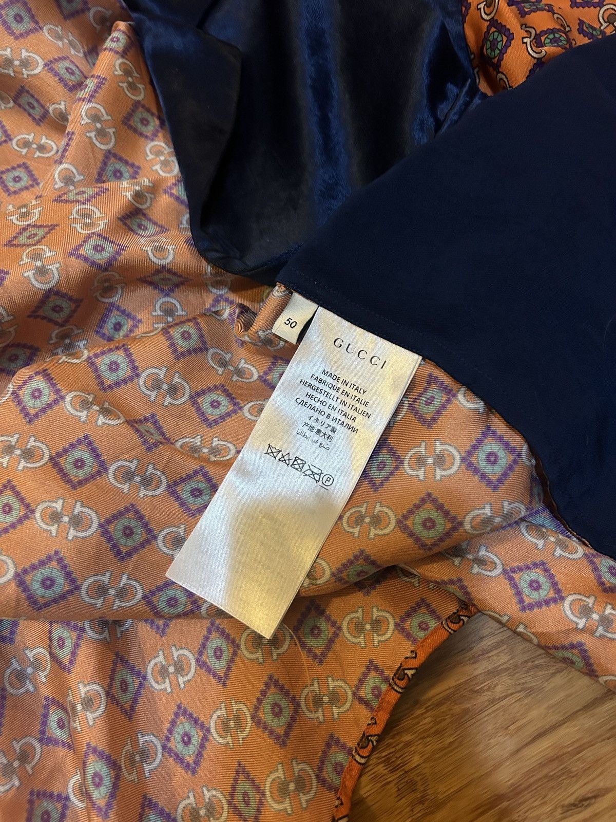 Gucci Gucci Men Silk & Acetate Navy Orange Shirt size IT 50 Size US M / EU 48-50 / 2 - 7 Thumbnail