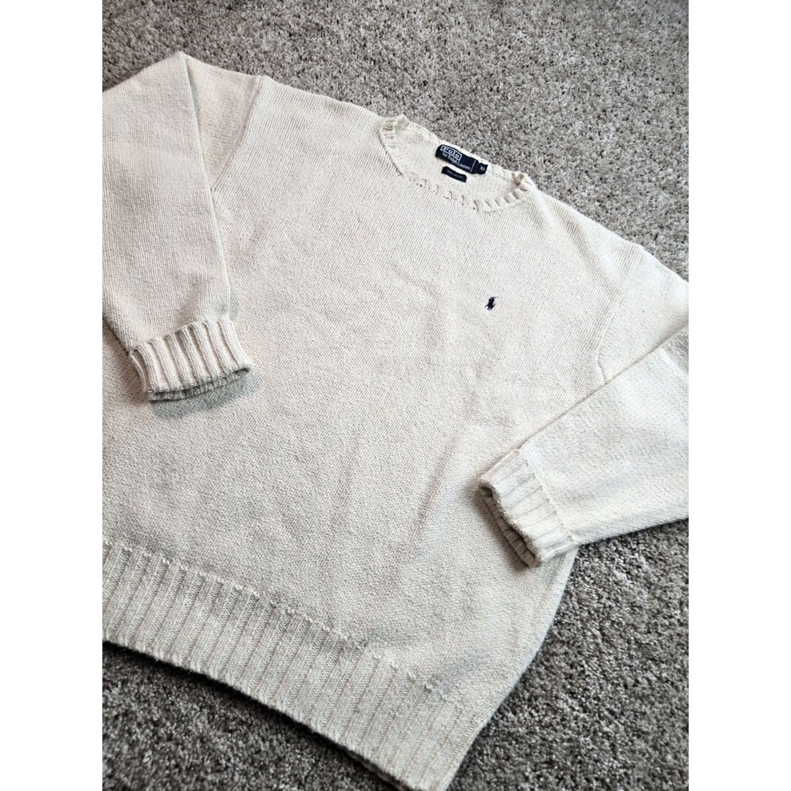 Polo Ralph Lauren VINTAGE Polo Ralph Lauren Sweater Mens XL Beige Crewneck Pullover Cotton 90s Size US XL / EU 56 / 4 - 2 Thumbnail