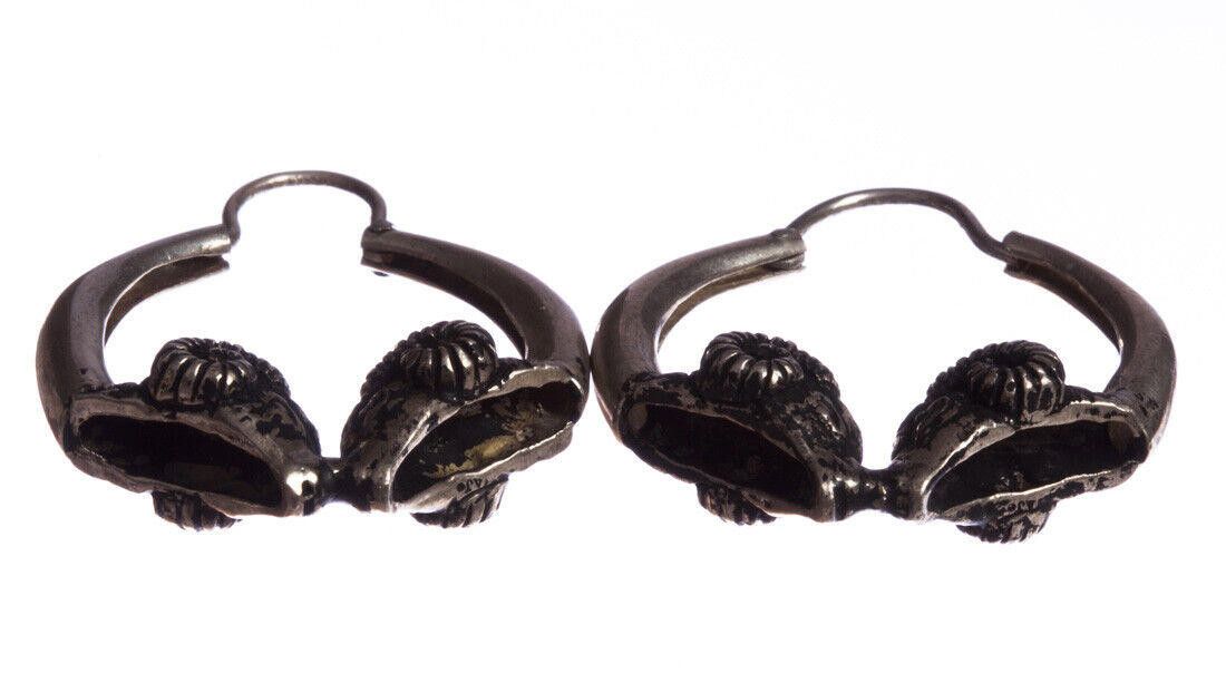 Designer Silver Small Headed Ram Hoop Earrings with Antique Finish Size ONE SIZE - 2 Thumbnail