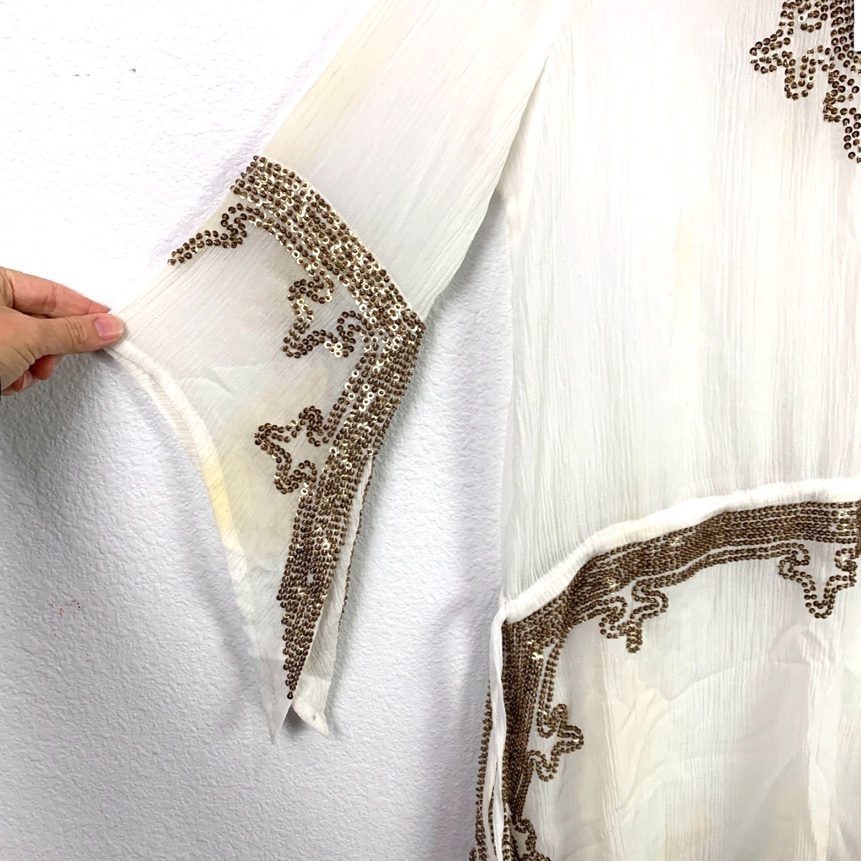 Vintage Colleen Lopez Embellished Sequin Resort Wear Tunic Shirt XS NWT White Party/Cocktail Casual Blouse Womens XS Sequin Accessories NWT Size XS / US 0-2 / IT 36-38 - 2 Thumbnail