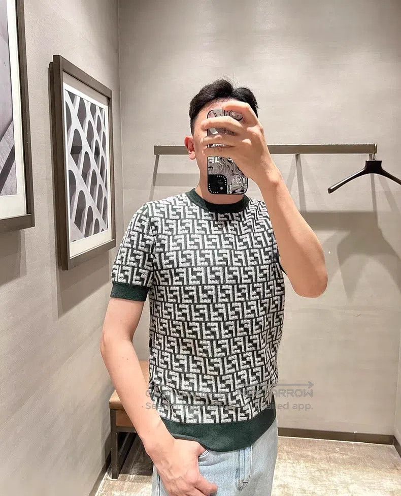 Fendi Fendi FF Monogram Printed Short Sleeve Knit Sweater Green Size US S / EU 44-46 / 1 - 9 Thumbnail