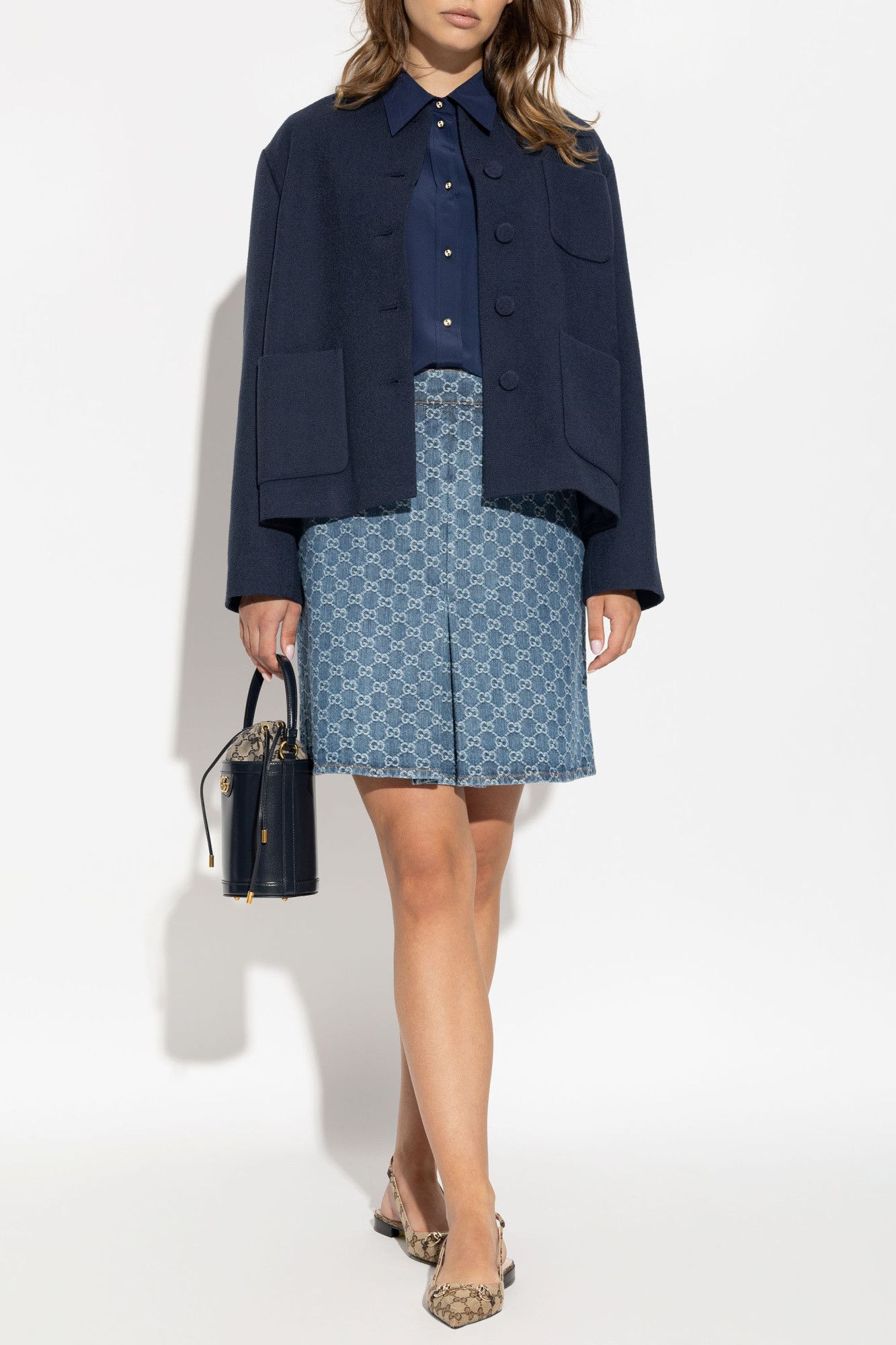 Gucci o1la5ras0526 Silk Crêpe De Chine Shirt in Blue Size M / US 6-8 / IT 42-44 - 2 Thumbnail