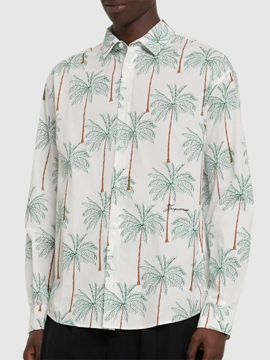 Jacquemus o1lsvrm0425 Simon Printed Cotton Shirt in Print Palmtrees Size US M / EU 48-50 / 2 - 3 Thumbnail