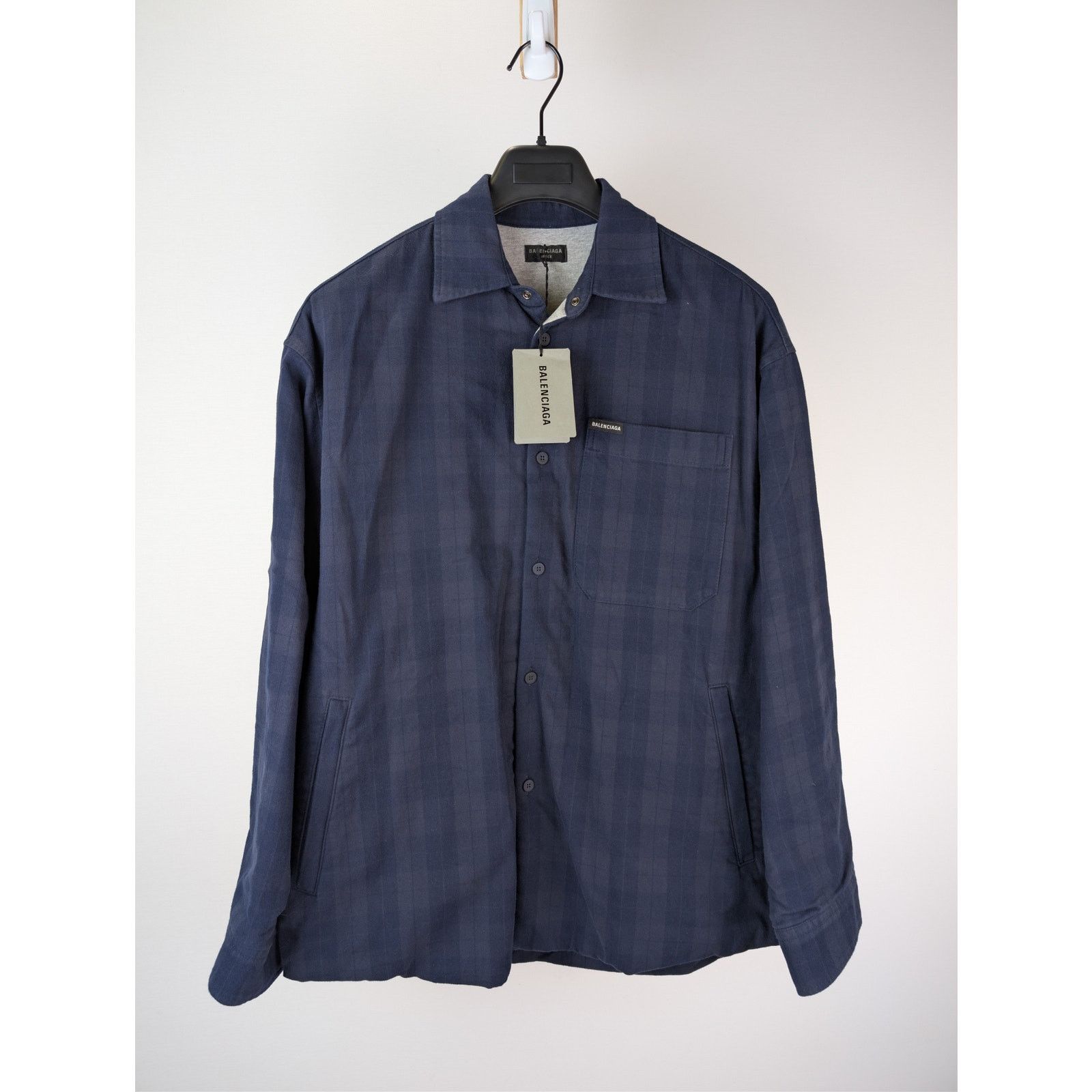 Balenciaga o1rshd1 Overdye Cotton Check Lined Shirt in Navy / Dark Navy Size US S / EU 44-46 / 1 - 2 Thumbnail