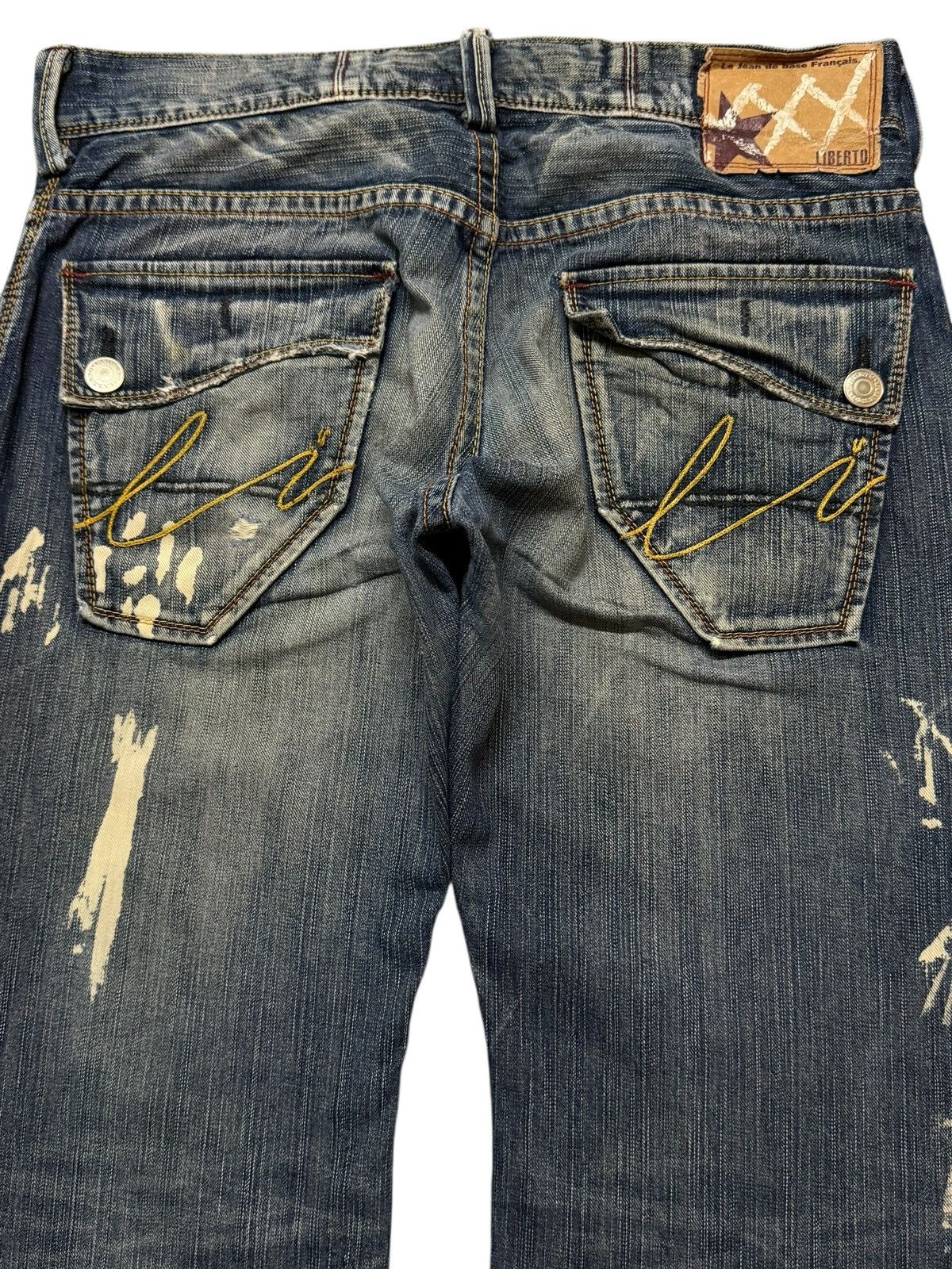 Tornado Mart Vintage 90s Liberto Blue Faded Wash Paint Distress Wide Leg Size US 34 / EU 50 - 4 Thumbnail