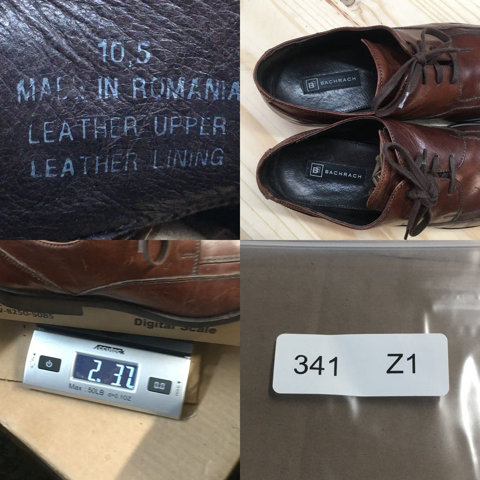 Vintage Bachrach Shoes Mens 10.5 Square Toe Oxford Casual Brown Leather Lace Up Low Top Size US M / EU 48-50 / 2 - 9 Thumbnail