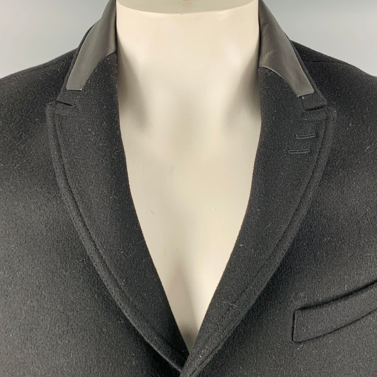 The Kooples THE KOOPLES Black Wool Blend Leather Trim Peak Lapel Coat Size US S / EU 44-46 / 1 - 2 Thumbnail
