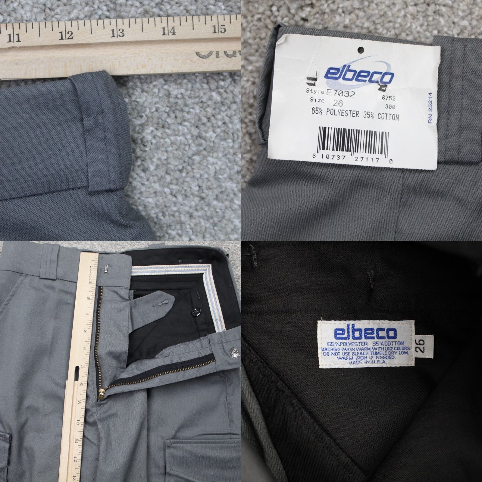 Vintage Elbeco Pants Men 26 Gray 65% Polyester 35% Cotton Cargo Pocket NWT Straight Leg Unhemmed Police Dress Gear Size US 26 / EU 42 - 8 Thumbnail
