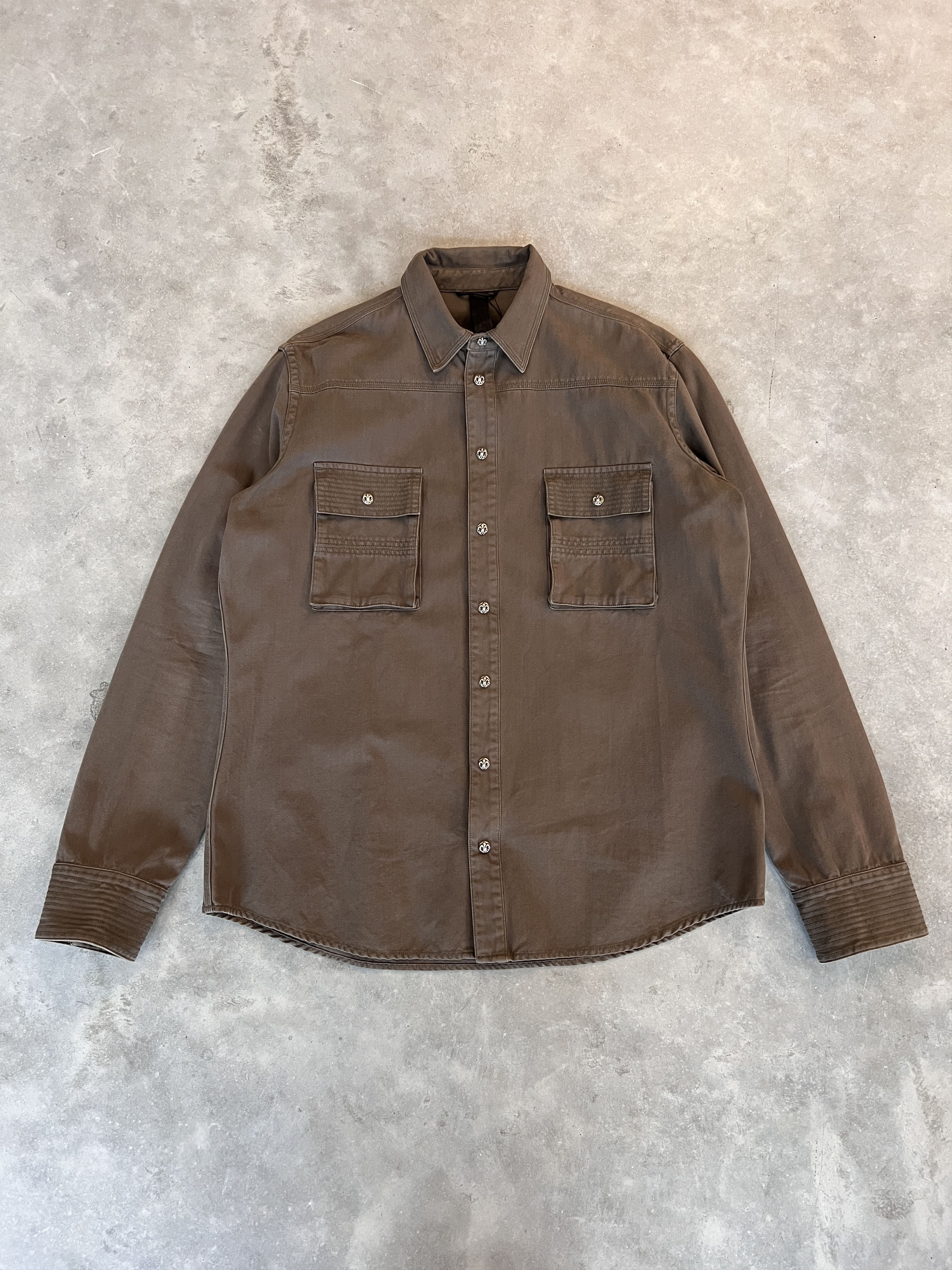 image of Chrome Hearts Fleur Back Patch Button Up Shirt Brown, Men's (Size 2XL)