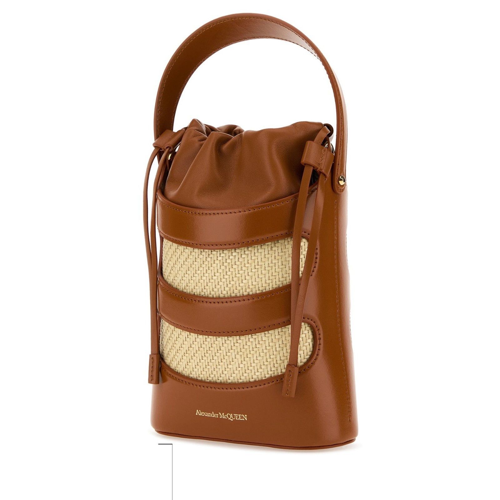 Alexander McQueen ALEXANDER MCQUEEN The Rise Mini Two-Tone Brown Raffia / Leat Size ONE SIZE - 2 Thumbnail