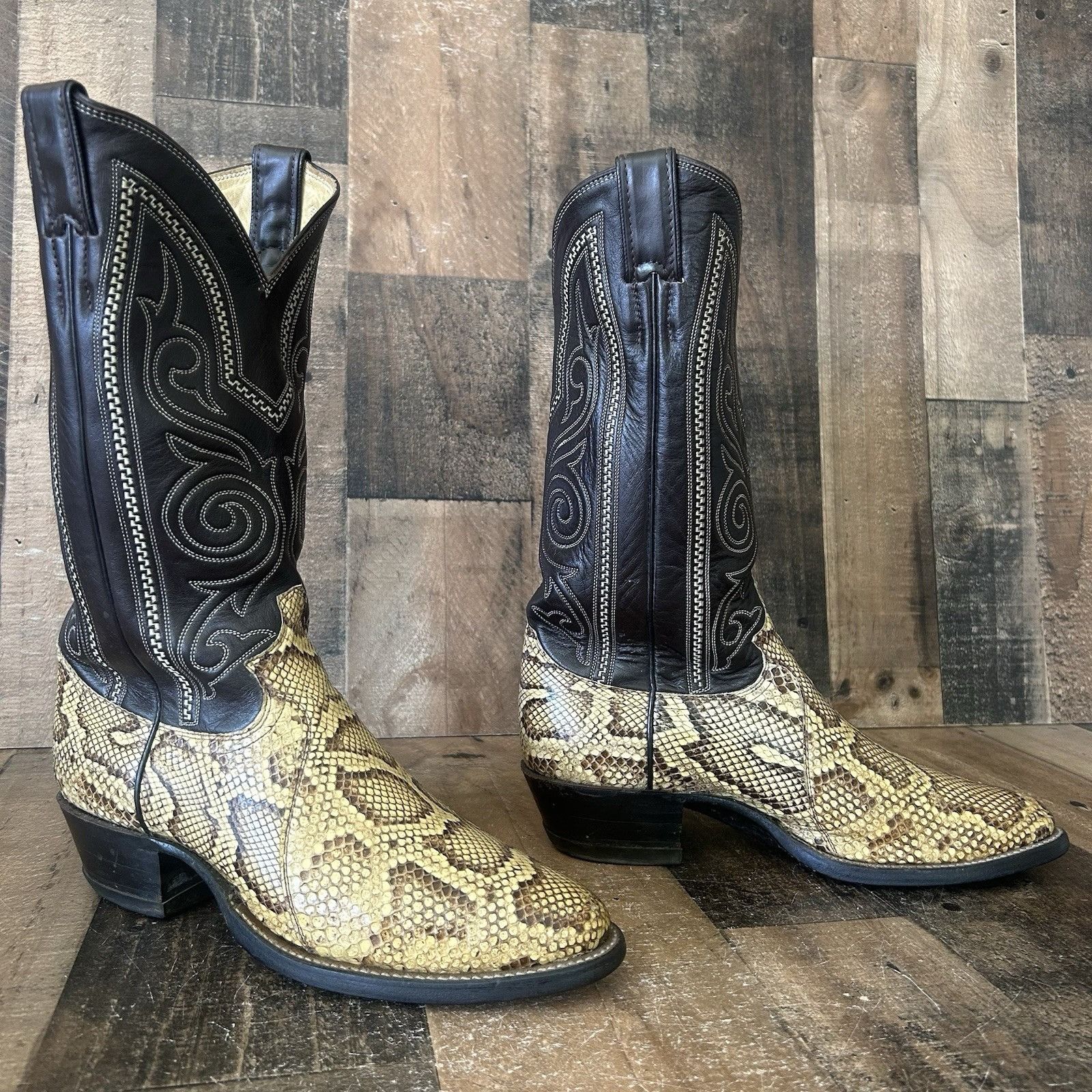 Justin Boots Justin Vintage Snakeskin Round Toe Cowboy Boots Mens 7.5 D Size US 7.5 / EU 40-41 - 12 Thumbnail