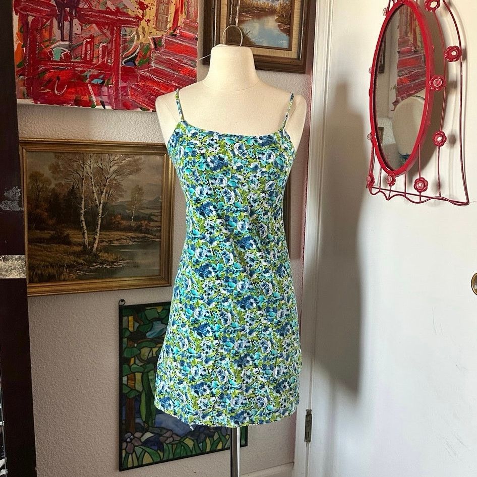 Other hottie blue green floral bodycon mini dress Size S / US 4 / IT 40 - 1 Thumbnail