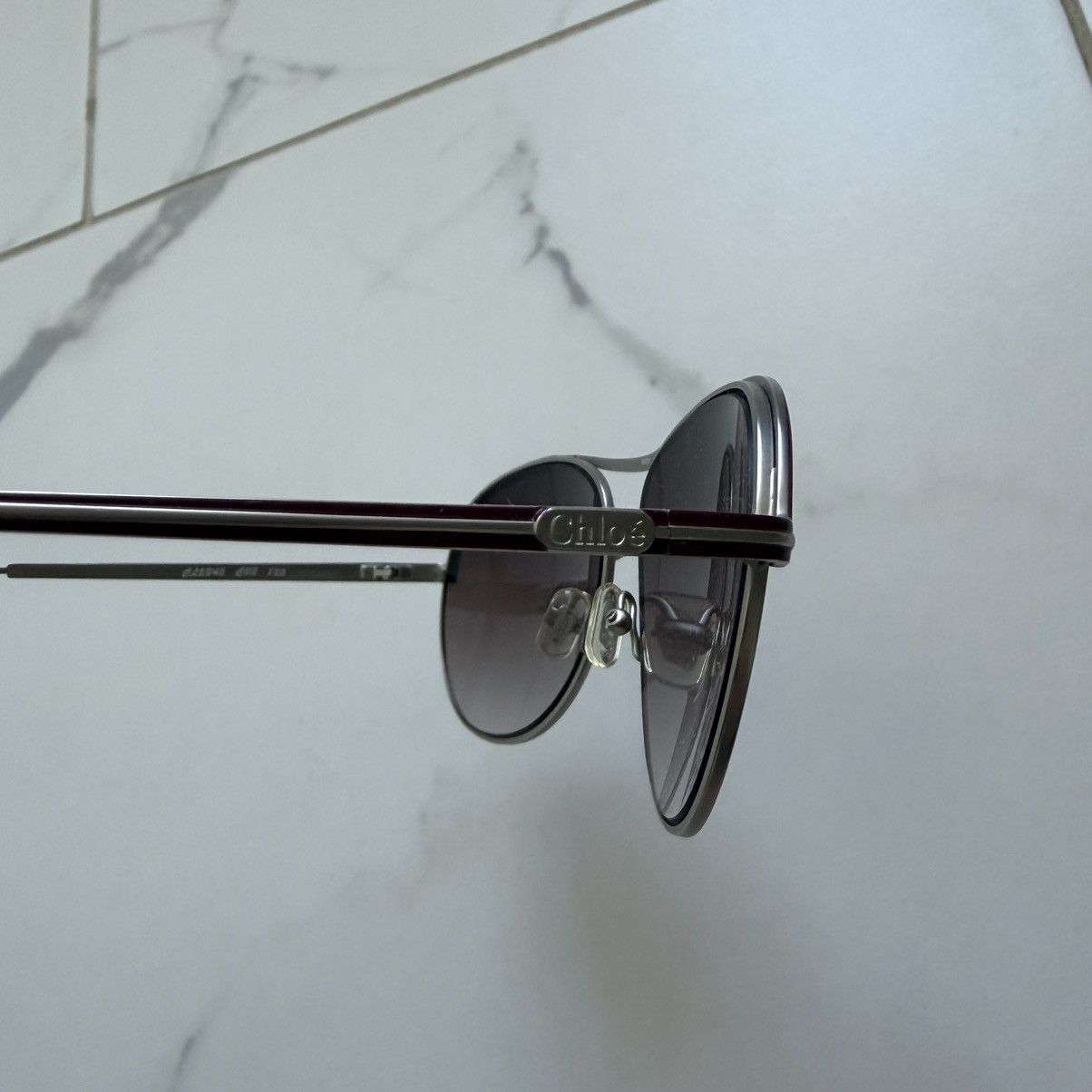 Chloe Chloé CL2245 Aviator Sunglasses Silver Burgundy Red Gradient Size ONE SIZE - 5 Thumbnail
