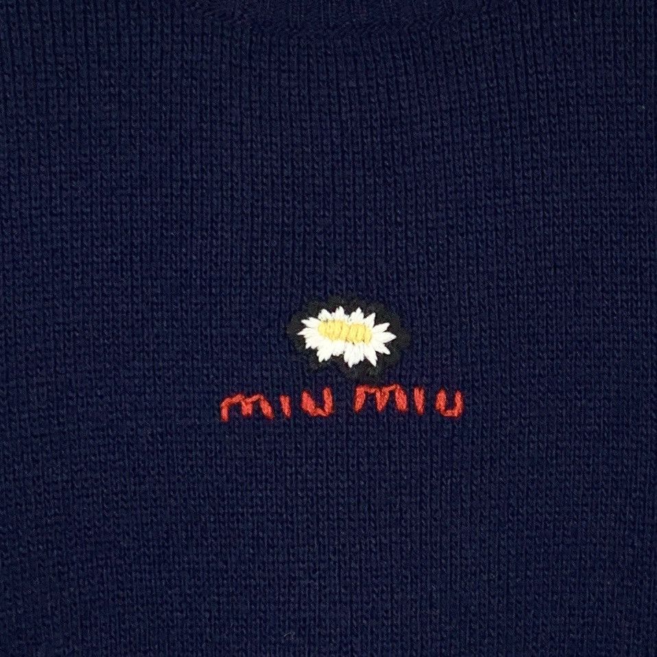 Miu Miu MiuMiu Navy Daisy Wool Long Sleeve Knit Sweater K26WX Size S / US 4 / IT 40 - 4 Thumbnail