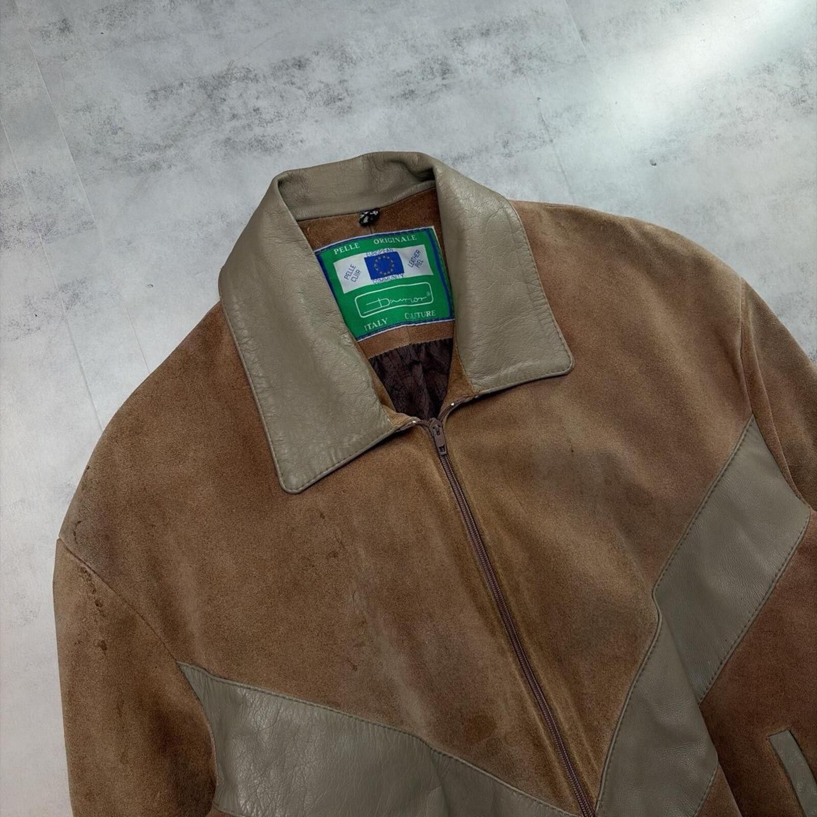 Other Vintage 90s Italian Suede Leather Chevron Moto Bomber Jacket Size US XL / EU 56 / 4 - 5 Thumbnail