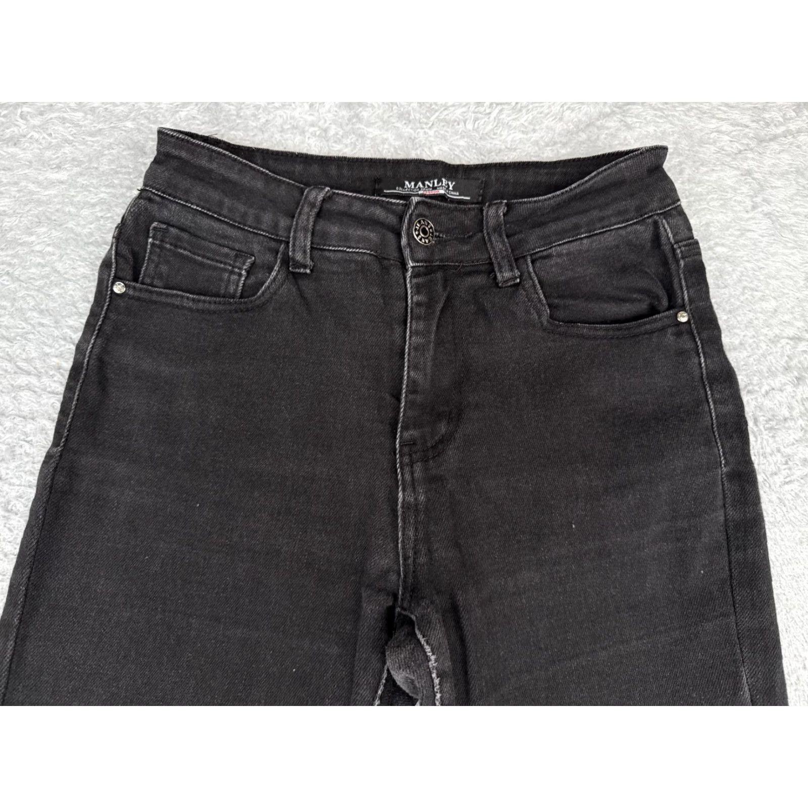 Vintage Manley Jeans Juniors 7 Black Denim Skinny Taper Leg Mid Rise Cotton Blend 26x27 Jeans Womens Size 28" / US 6 / IT 42 - 4 Thumbnail
