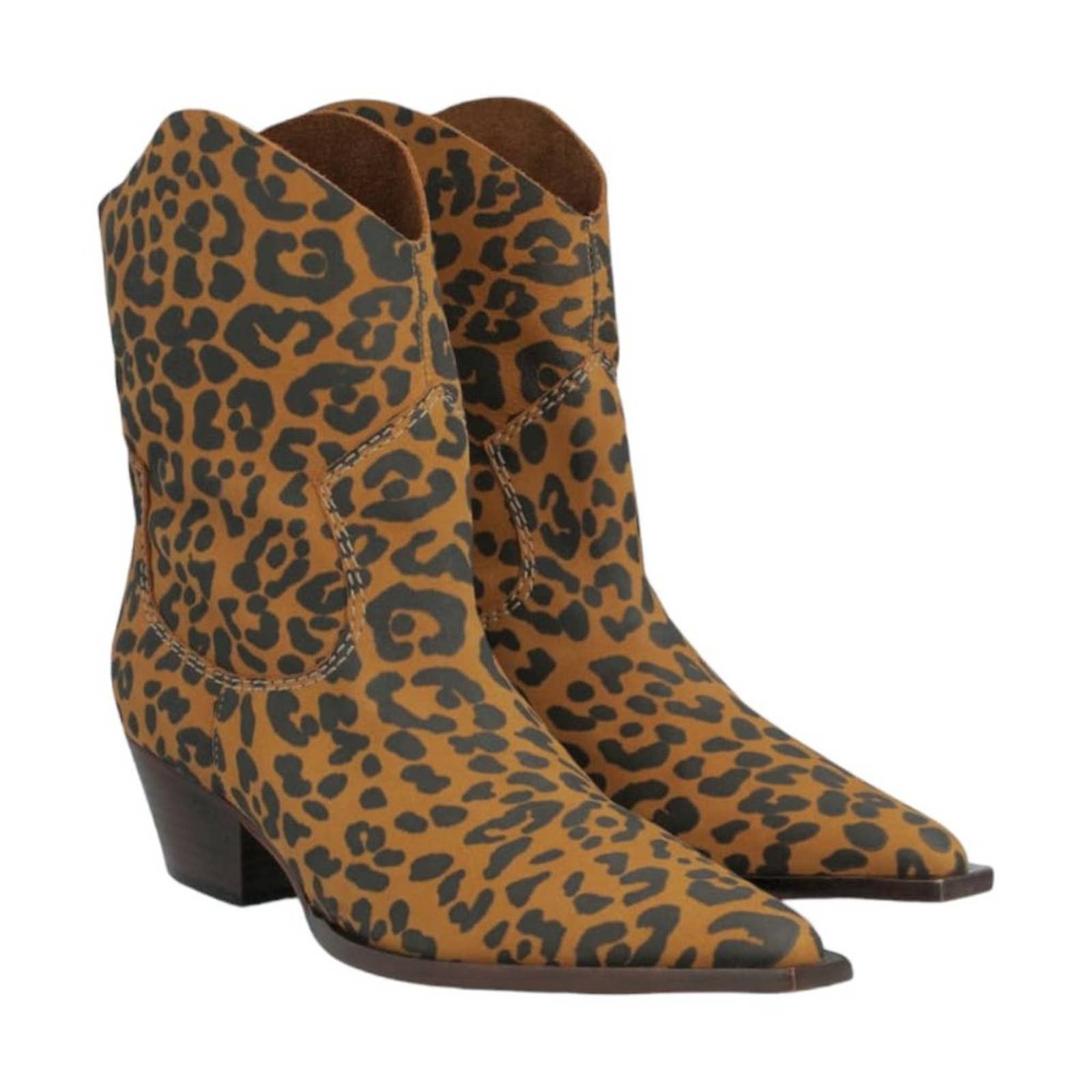 image of Schutz Tessie Heel Shoesed Western Bootie Leopard 7 NWT $158 Msrp in Black, Women's