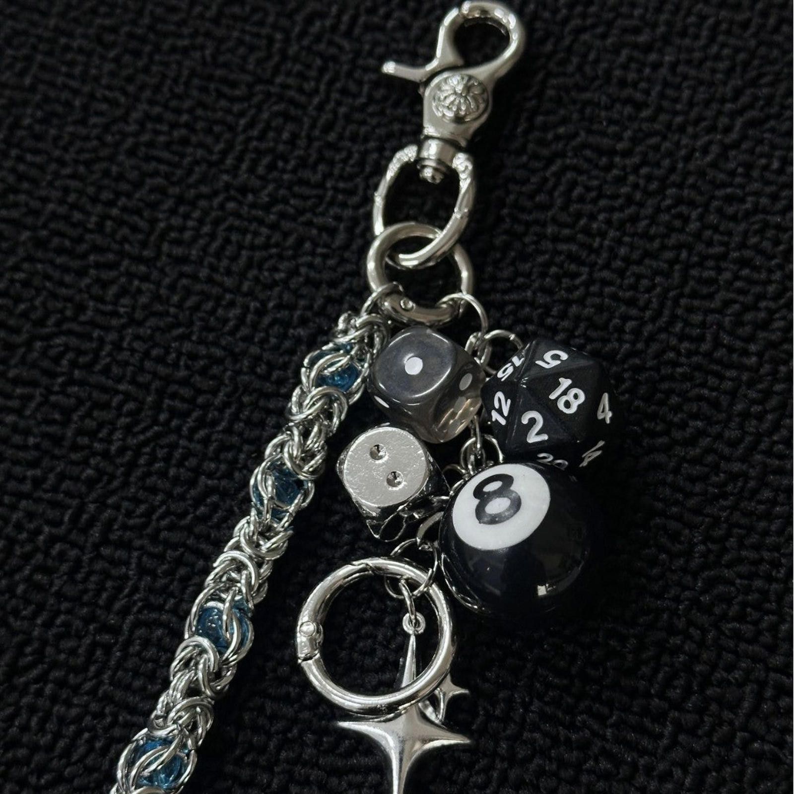 Jewelry Black Beaded Chain Wallet Keychain with Dice Charms Size ONE SIZE - 2 Thumbnail