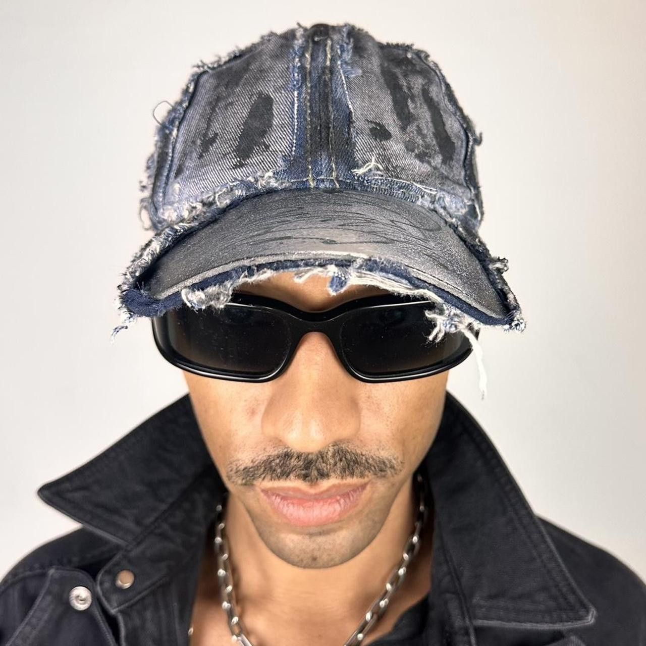 Other ASTROBOI* Shredded Blue Distressed Denim Hat Size ONE SIZE - 8 Thumbnail