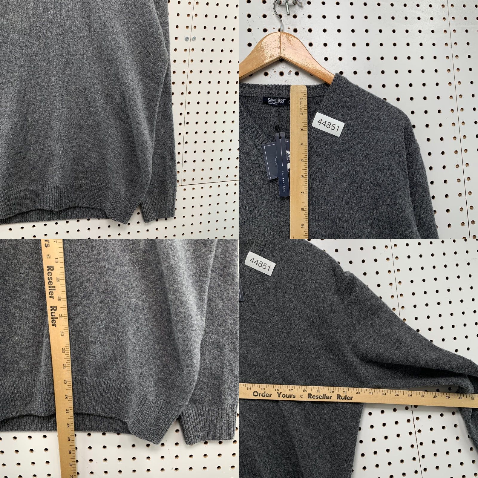 Vintage Cambridge Sweater Men Large Gray V-Neck Business Casual Lambswool NWT Shirt Pullover Mens Winter Fall Spring Size US L / EU 52-54 / 3 - 8 Thumbnail