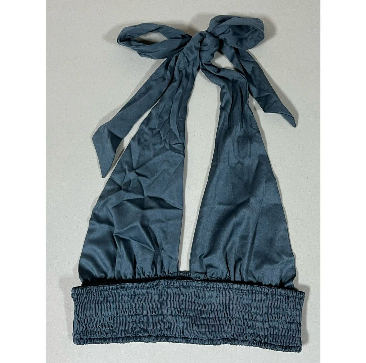 Free People Blue Periwinkle Satin Tie-Back Halter Crop Top Shirt Size S🦋 Size S / US 4 / IT 40 - 5 Thumbnail