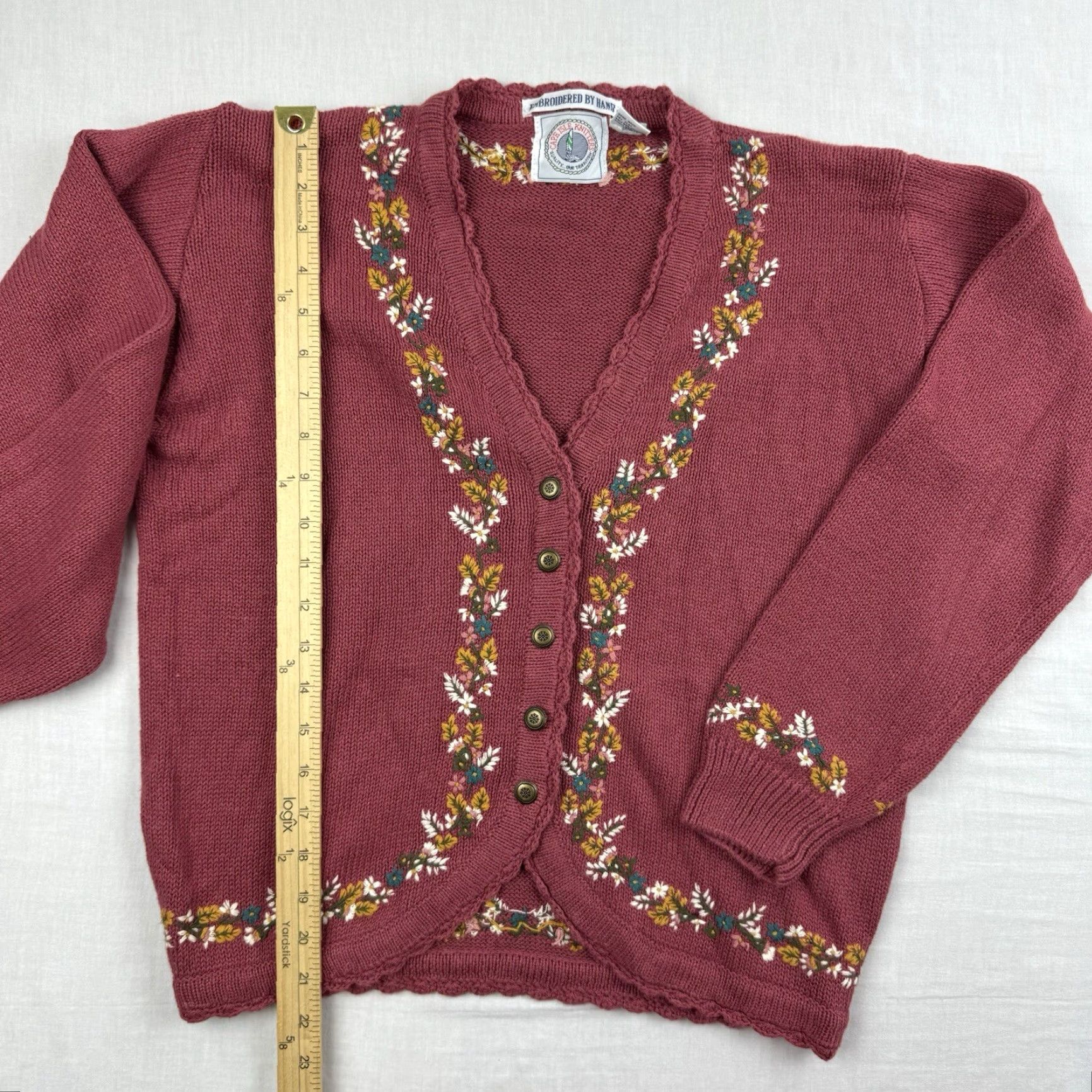 Vintage VINTAGE Cape Isle Women's Cardigan Sweater S Knit Floral 90s Red Casual Womens Size S / US 4 / IT 40 - 7 Thumbnail