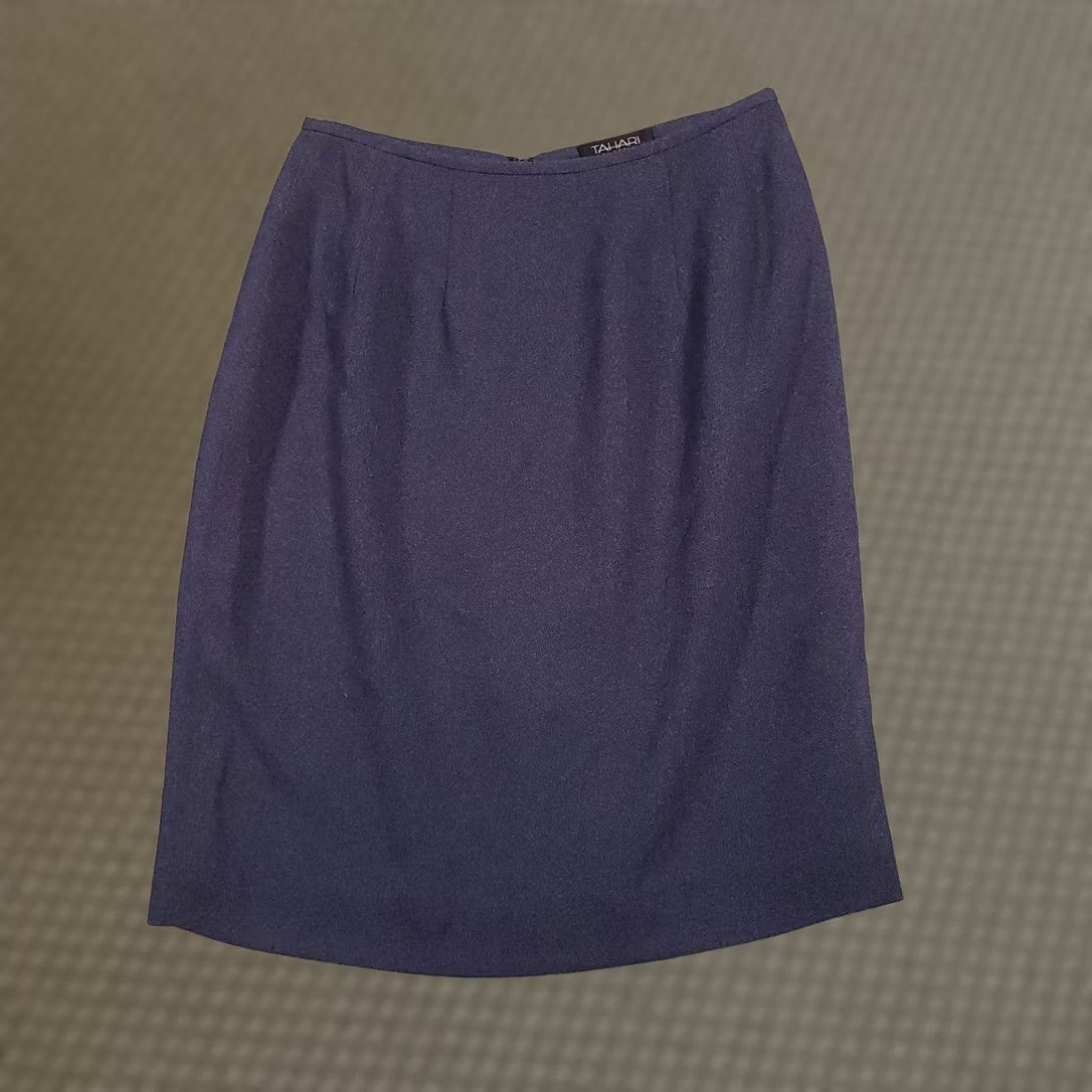 Vintage VINTAGE Tahari Skirt A-Line Pencil Women's 6 Blue Solid Lined Back Slit Zip USA Made Womens Size 28" / US 6 / IT 42 - 1 Thumbnail