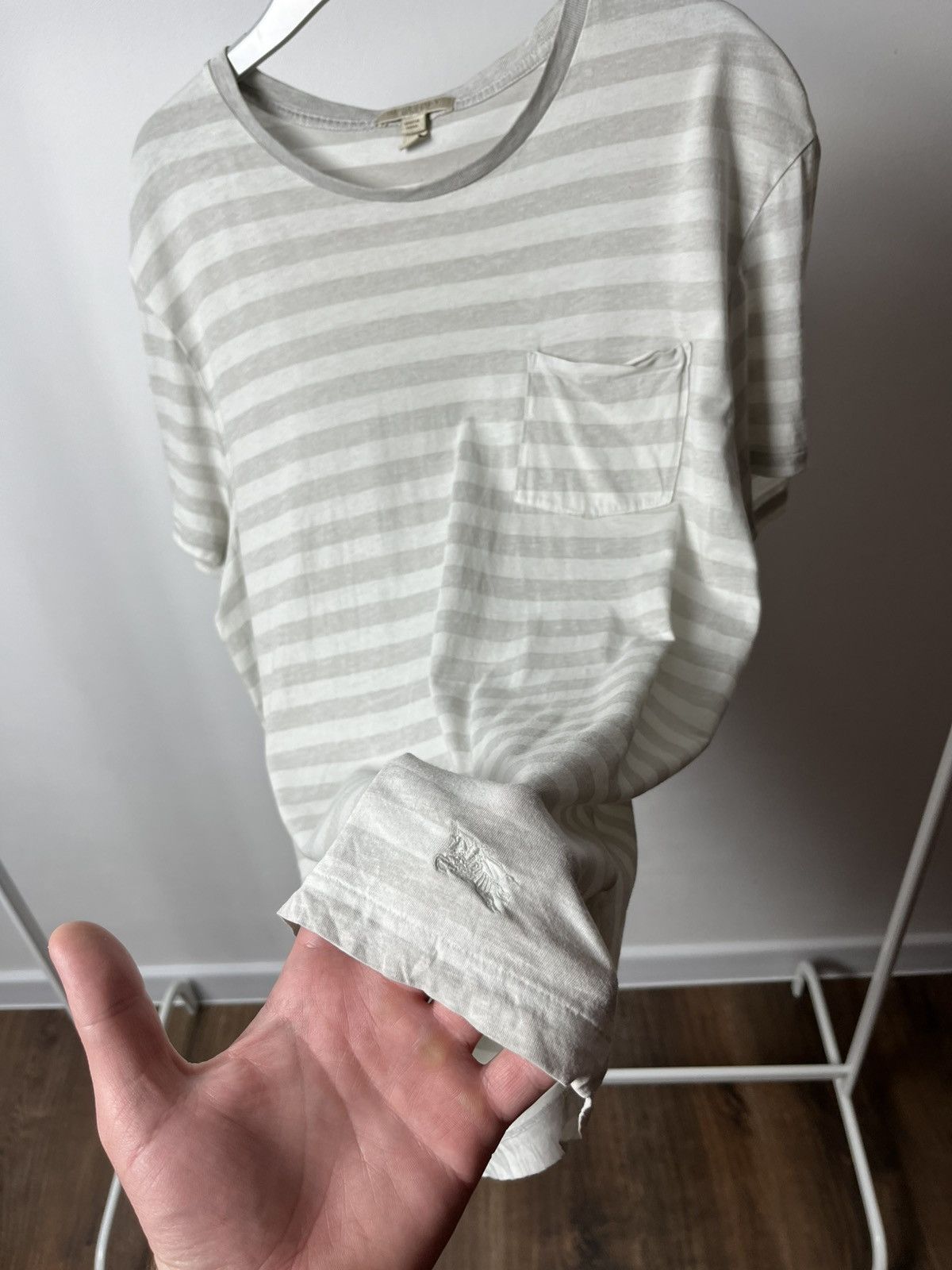Burberry Burberry Brit Womens Stripe Tee Gray White Pocket Logo L Size L / US 10 / IT 46 - 3 Thumbnail