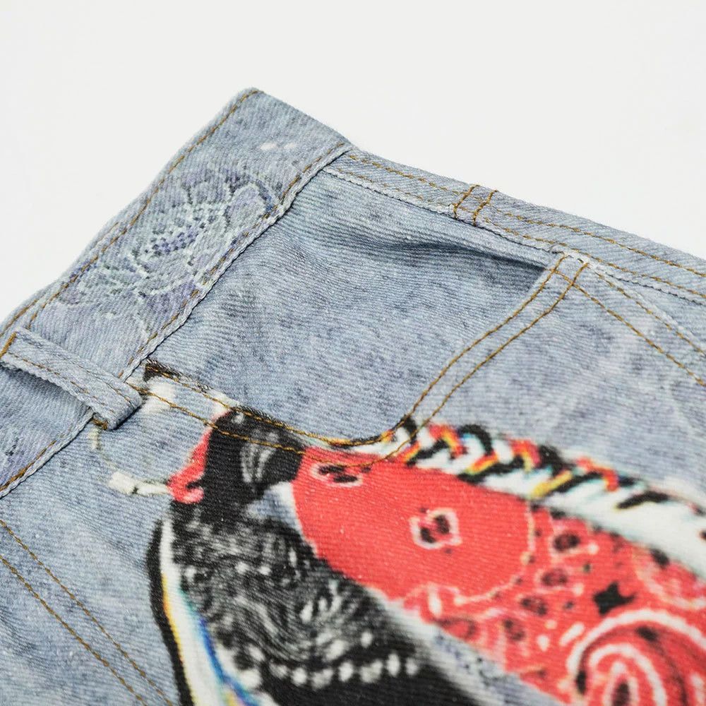 Jean Men's old washed digital printed square scarf machete jeans Size US 32 / EU 48 - 4 Thumbnail