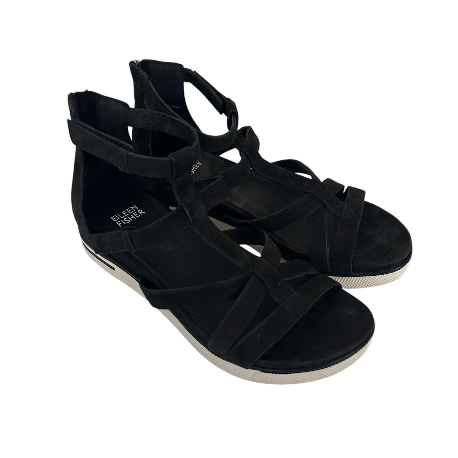 Eileen Fisher Eileen Fisher Black Sola Tumbled Nubuck Sandals Sz 7 Size US 7 / IT 37 - 1 Thumbnail