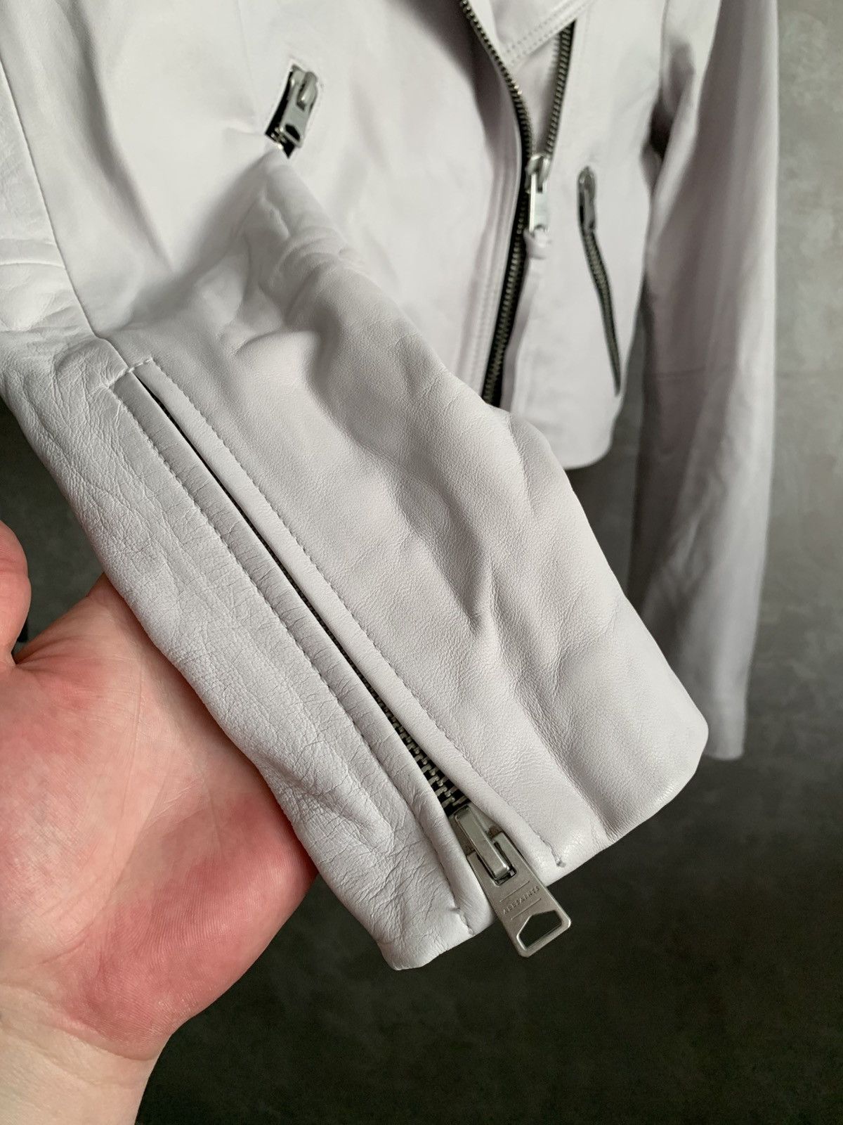 Allsaints AllSaints Leather Dalby Biker Crop White Jacket sz US2/EU34 Size XS / US 0-2 / IT 36-38 - 4 Thumbnail
