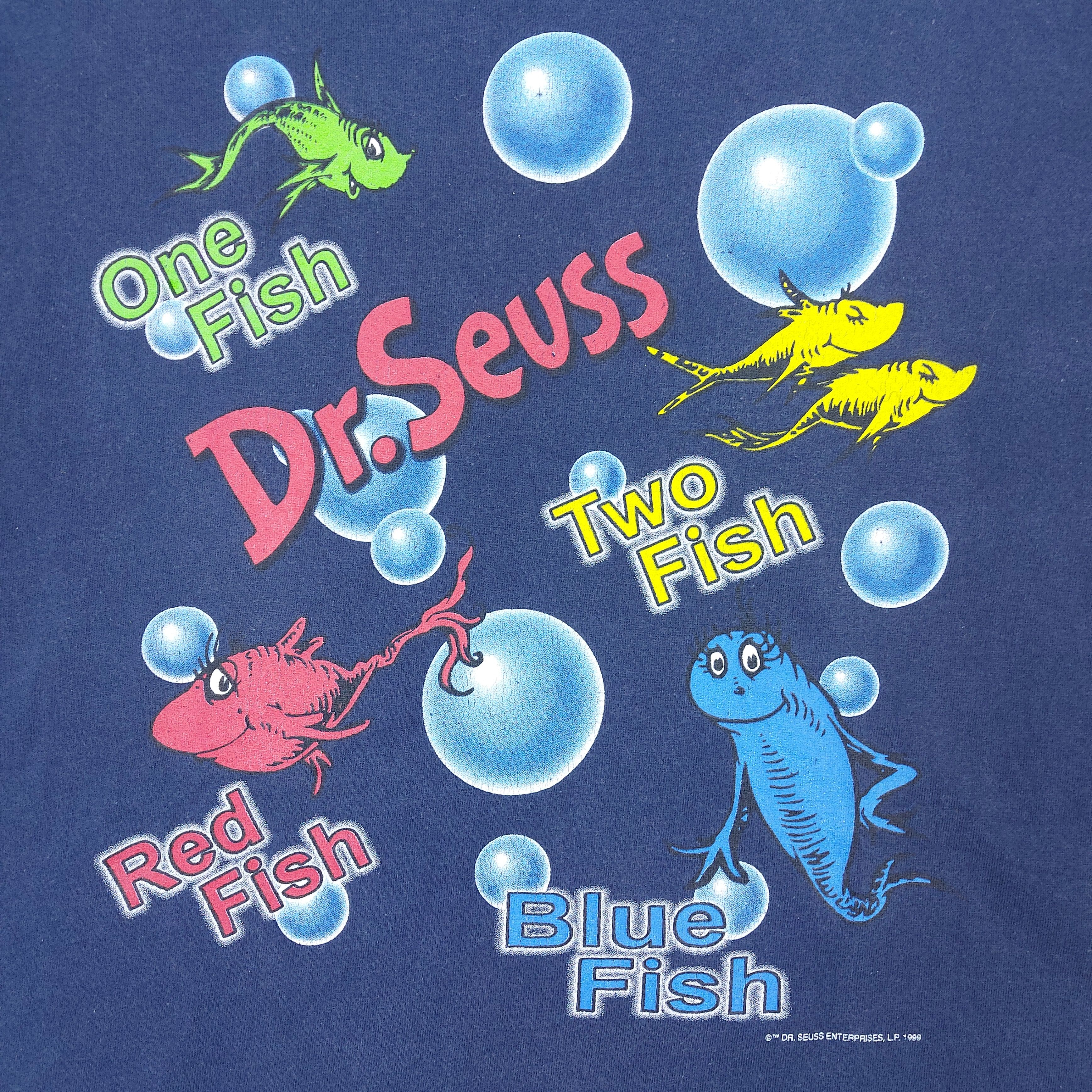 Vintage VTG 90s Dr. Seuss One fish two fish Red fish Blue fish TEE Size US L / EU 52-54 / 3 - 2 Thumbnail