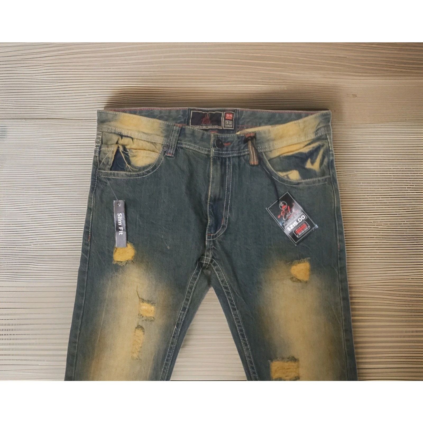 Other Elite Premium Mens Denim Zip Pocket Distressed Jeans 34×32 Size US 34 / EU 50 - 3 Thumbnail