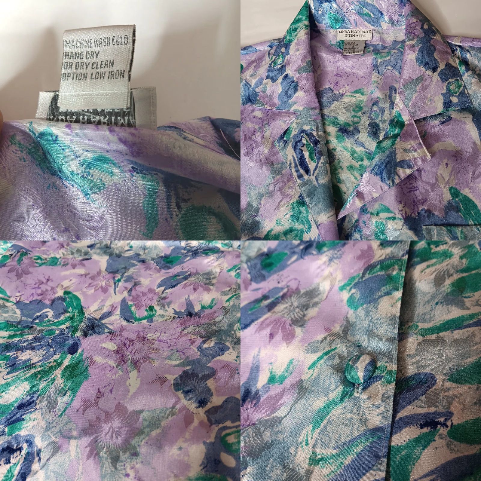 Vintage VINTAGE Linda Hartman Intimates Sleep Shirt Long Sleeve Floral Silk Rayon S Purple Blue Chest Pocket Shimmery 1980s 1990s Womens Size S / US 4 / IT 40 - 8 Thumbnail