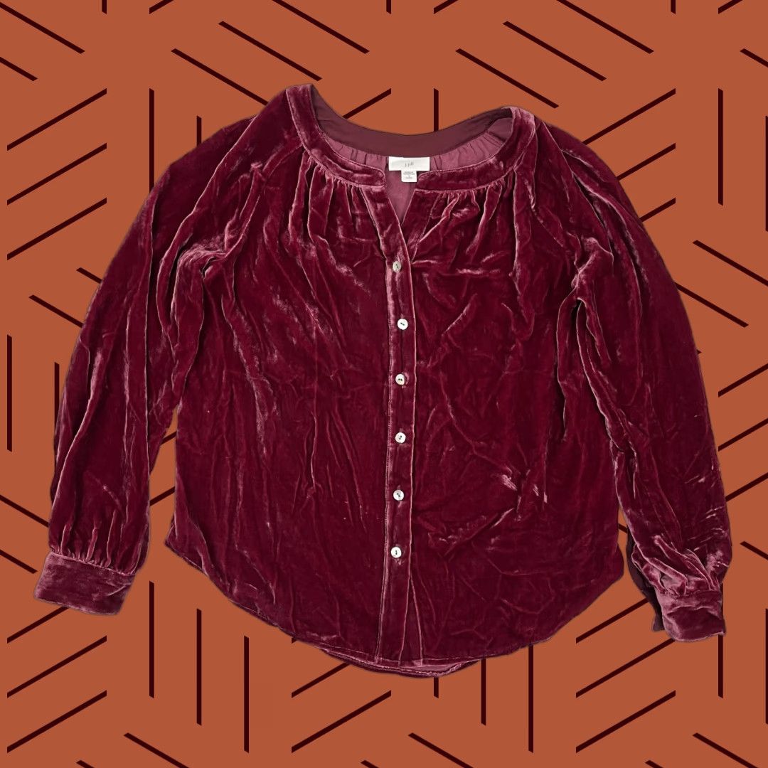 J. Jill J. Jill Blouse Top Womens Small Red Silk Blend Velvet Bordeaux Gothic Y2K Shirt Top Casual Womens Small Red Velvet Silk Blend Gothic Y2K Size S / US 4 / IT 40 - 1 Thumbnail
