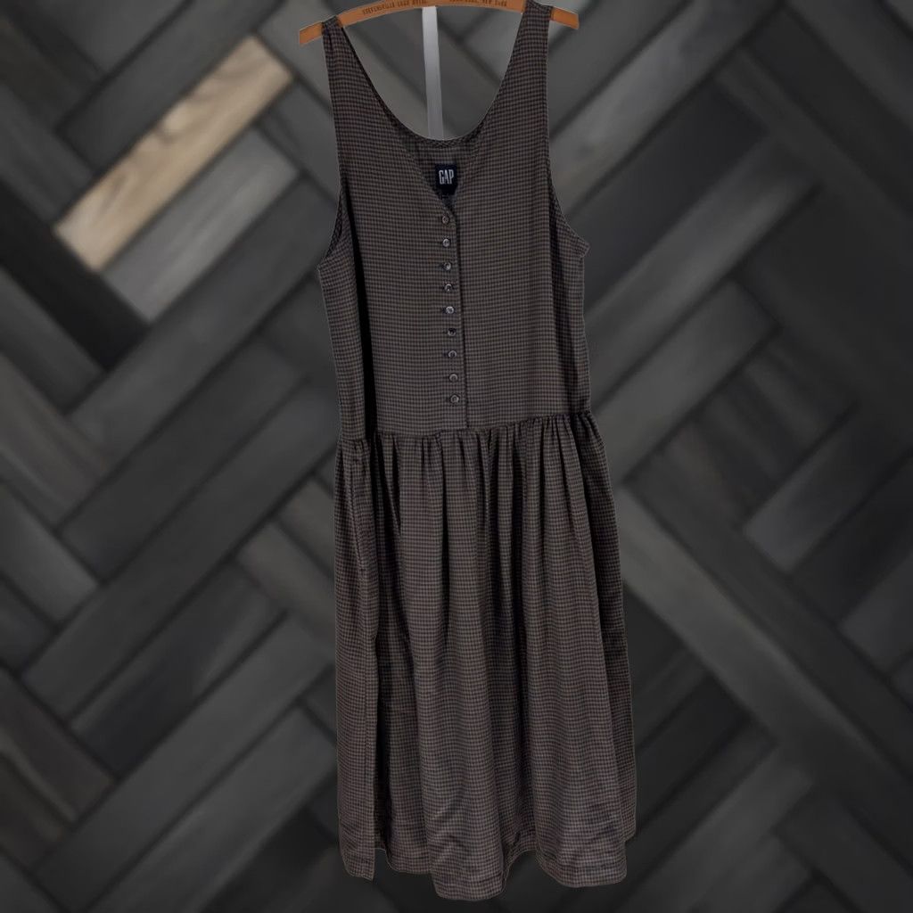 Gap VINTAGE Gap Dress Pinafore Jumper Check Button Front Pockets Olive Blue 90s Adult L Womens Size L / US 10 / IT 46 - 1 Thumbnail