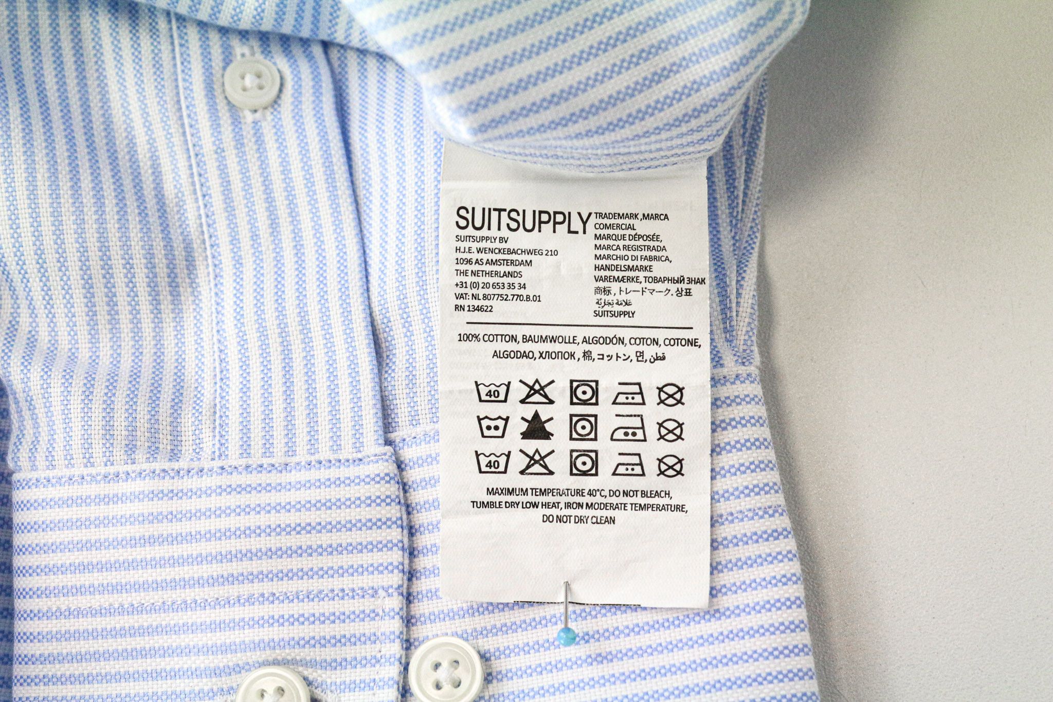 Suitsupply 45L/17 3/4L Extra Slim Blue Cotton Stripe Shirt 79232 Size 44R - 6 Thumbnail