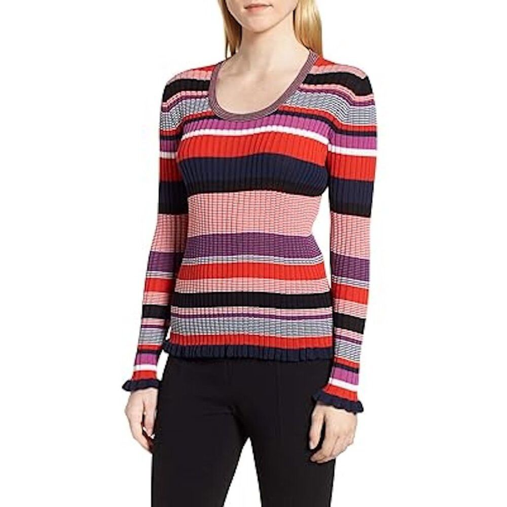 Hugo Boss BOSS Hugo Boss Striped Cotton Ruffle Hem Sweater M Size M / US 6-8 / IT 42-44 - 1 Thumbnail