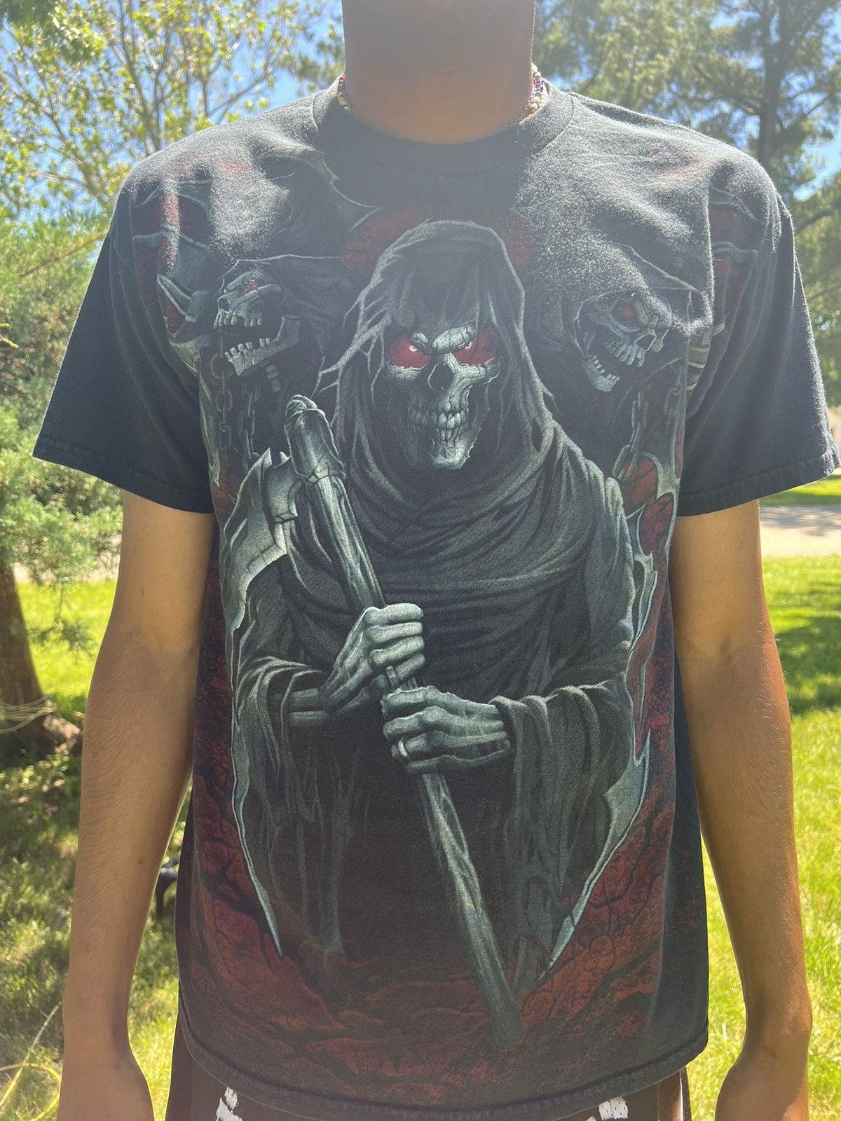 Early 2000’s Skull Grim Reaper T Shirt Ripped Tag but fits high quality like a XXL/XL