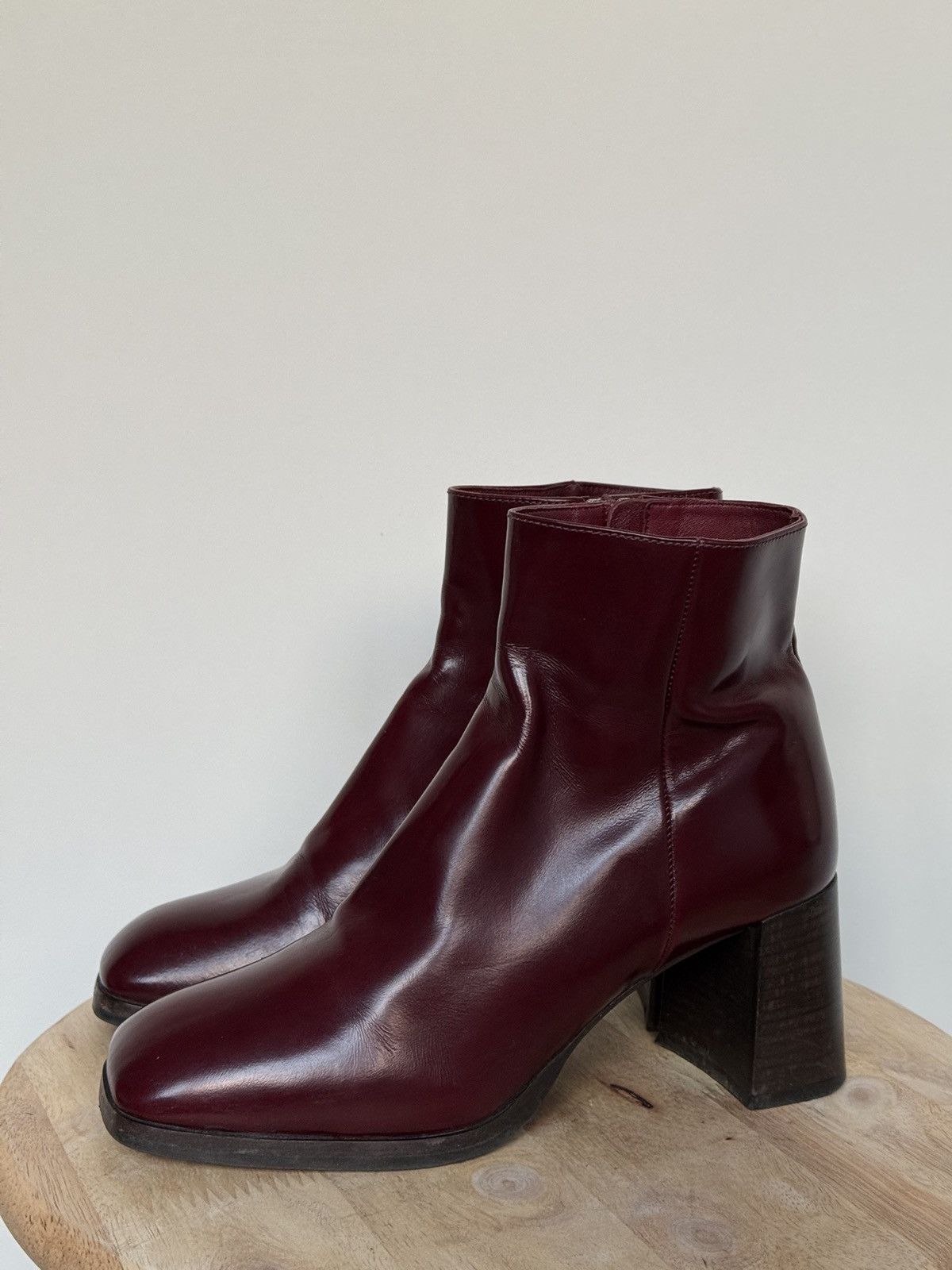 Prada × Vintage Prada Burgundy Leather Ankle Boots Squared Heels Size US 7 / IT 37 - 1 Thumbnail