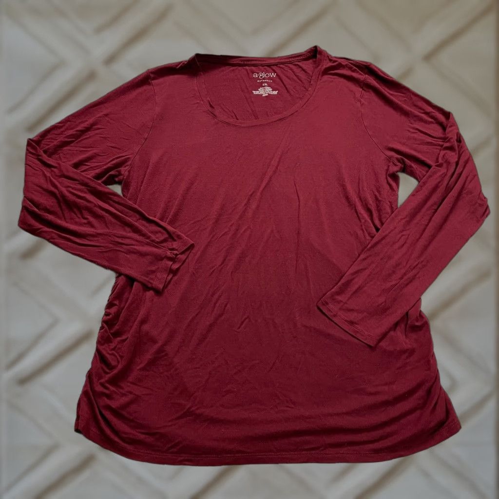 Vintage VINTAGE? No — Actually A Glow Maternity Blouse Shirt Womens 2XL Red Round Neck Long Sleeve Knit Rayon Spandex Casual Classic Worldwide Womens Size XXL / US 16-18 / IT 52-54 - 1 Thumbnail
