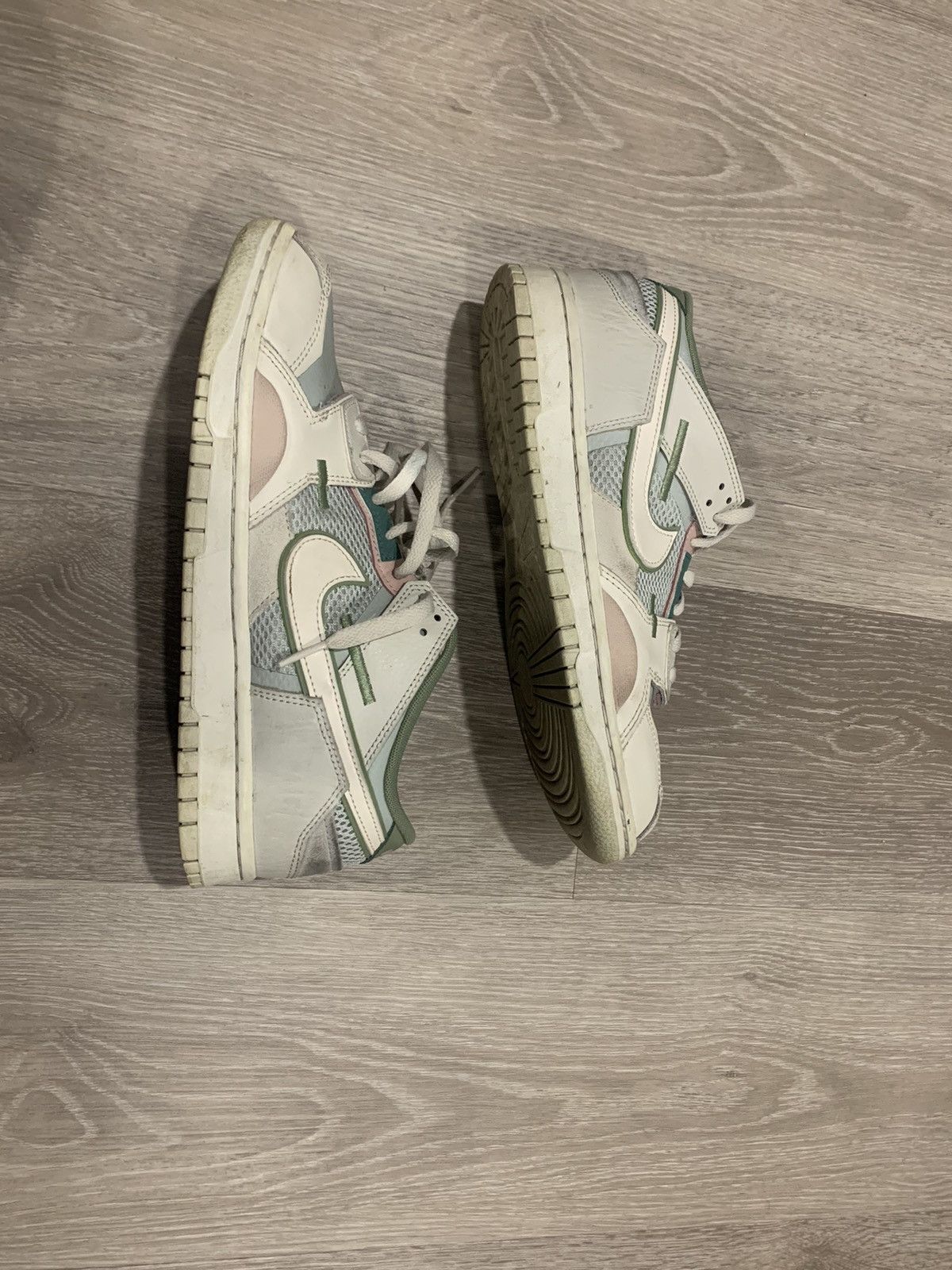 image of Nike Scrap Dunk Shoes in Beige/Green, Men's (Size 9.5)