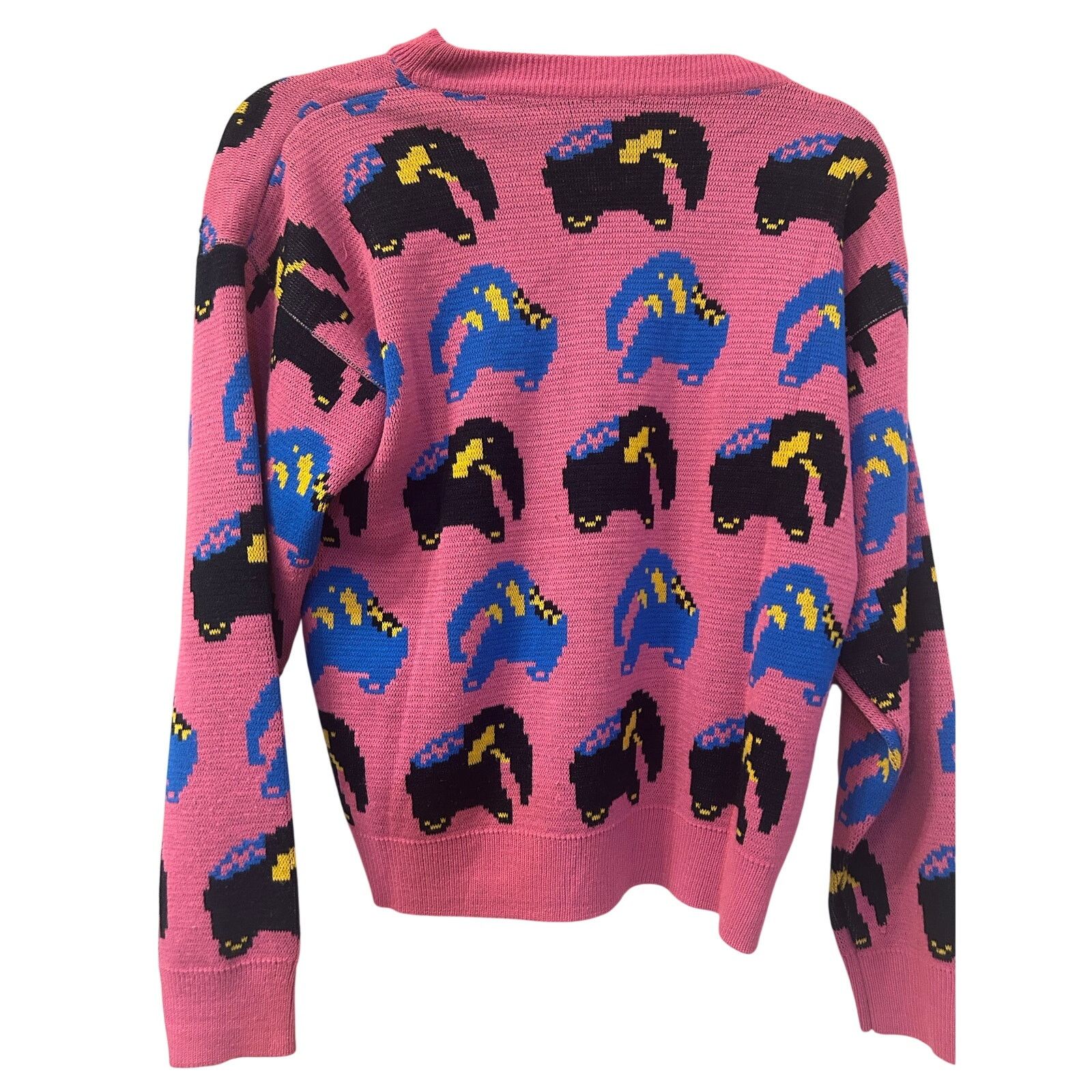 Vintage 1980s Pop Art pink elephants print novelty knit VTG sweater Size M / US 6-8 / IT 42-44 - 1 Thumbnail