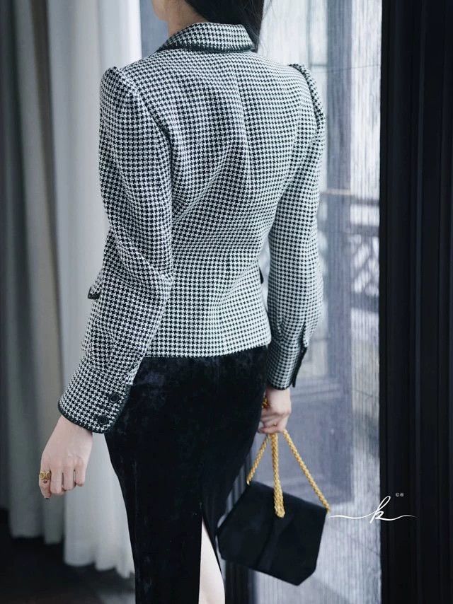 Yves Saint Laurent YSL Vintage Tom Ford Black White Houndstooth Blazer F38 Size XS / US 0-2 / IT 36-38 - 4 Thumbnail