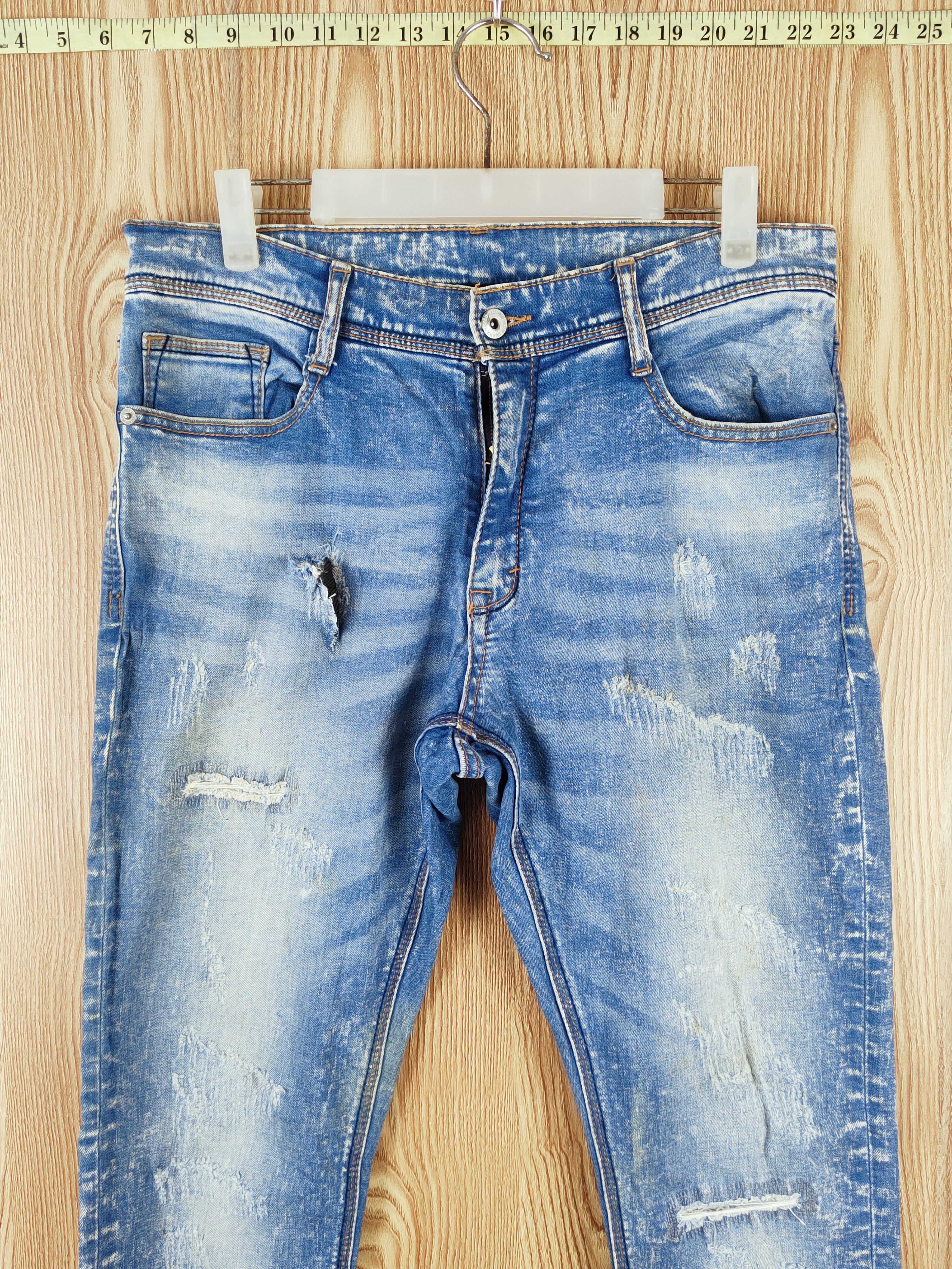 Japanese Brand Avail Blue Distressed Ripped Jeans #W022 Size US 33 - 2 Thumbnail