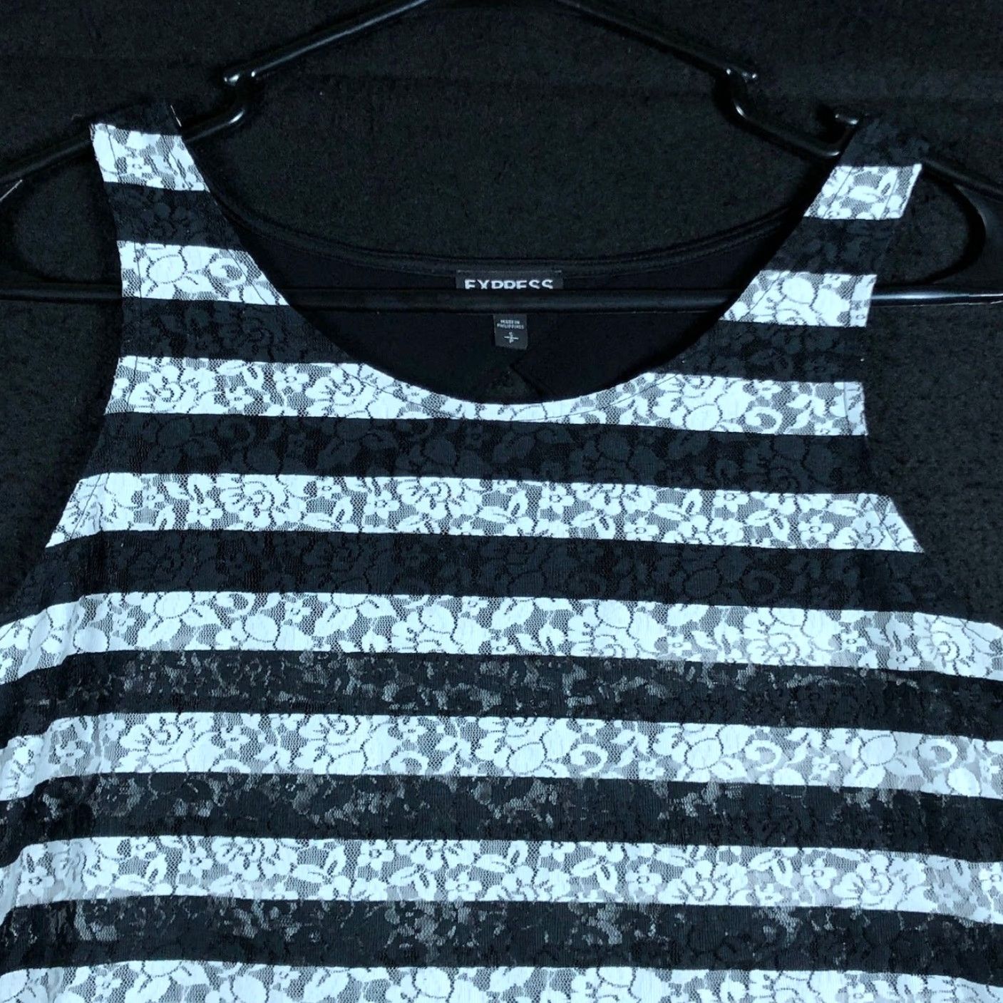 Express Express Womens Tank Black White Lace Striped Sheer Scoop Neck S Size S / US 4 / IT 40 - 2 Thumbnail