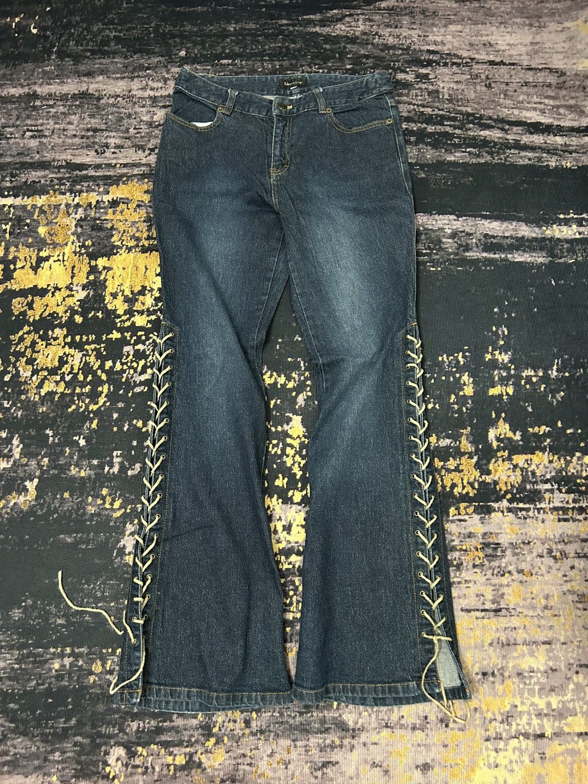 If Six Was Nine Livre Claire Japan Lace Up Super Flare Jeans Size US 30 / EU 46 - 3 Thumbnail