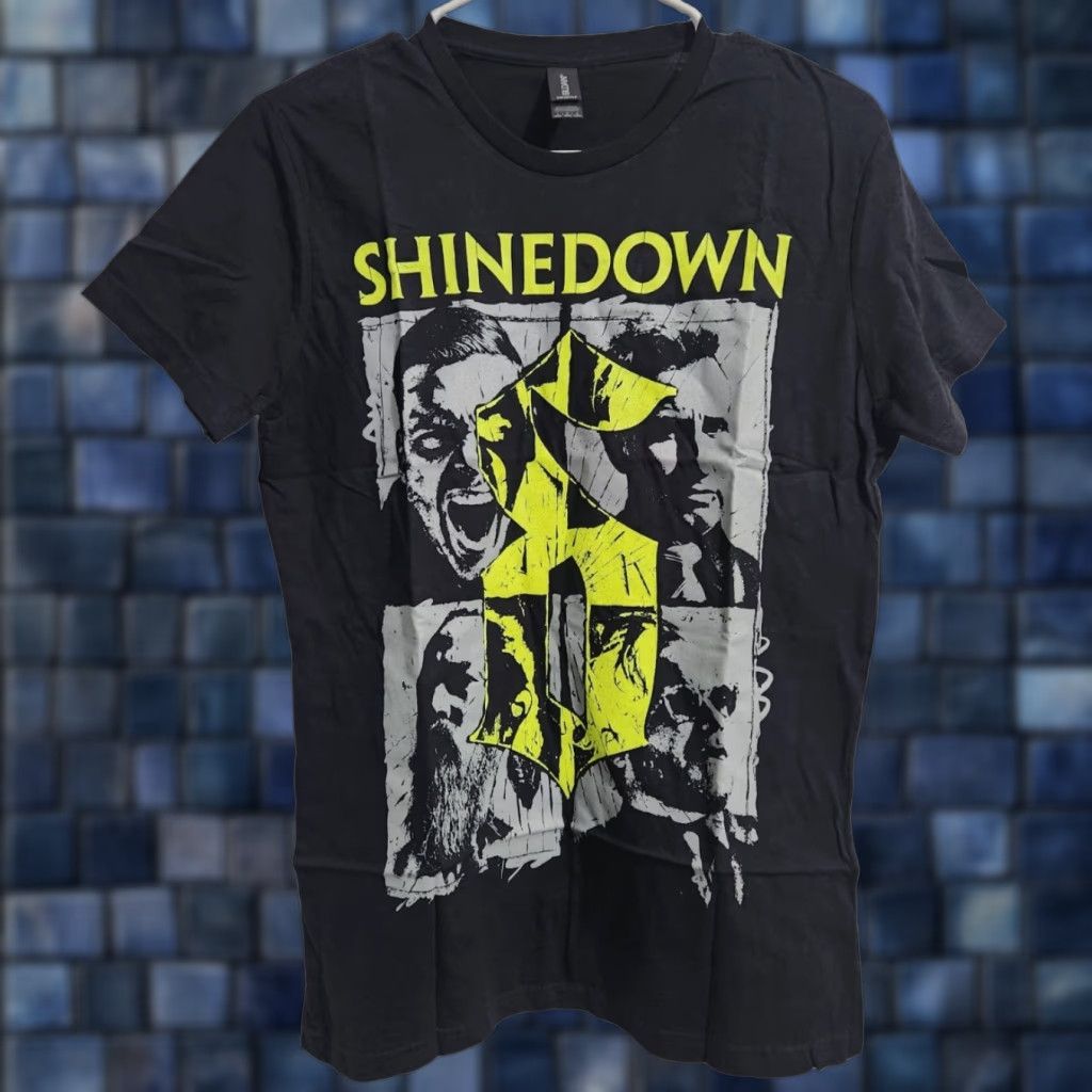 Gildan Shinedown Womens T-Shirt Black 100% Cotton Crew Neck Short Sleeve L Shirt (Size Large)