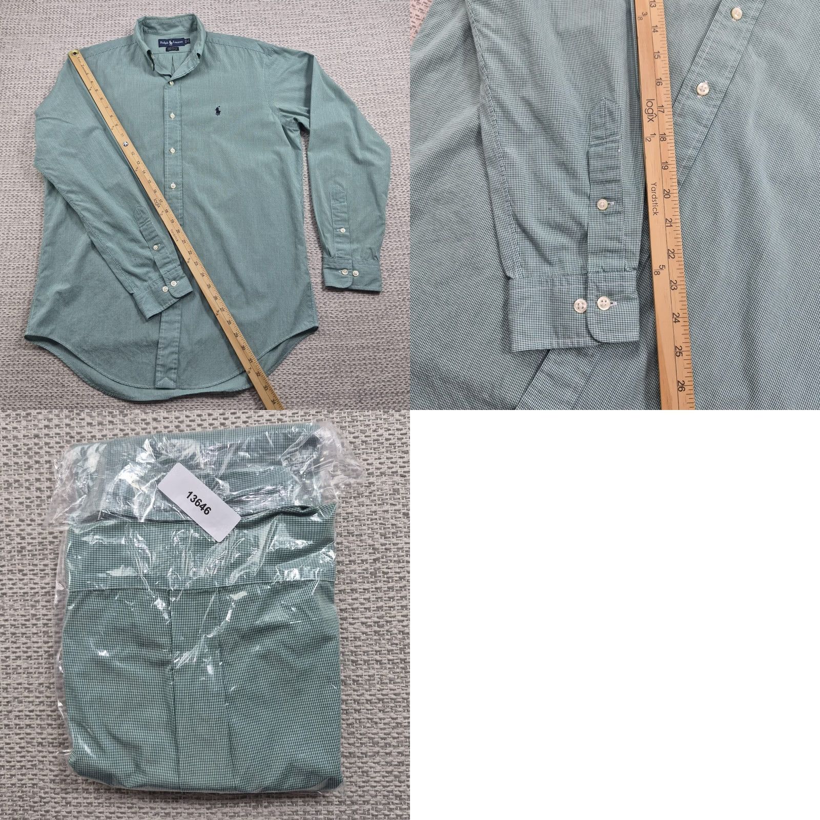 Ralph Lauren Ralph Lauren Button Up Shirt Mens 15.5 34/35 Green Yarmouth Classic Fit Dress Shirt Mens Regular Long Sleeve Button-Down Collar Logo Ginghamside Size 42R - 9 Thumbnail