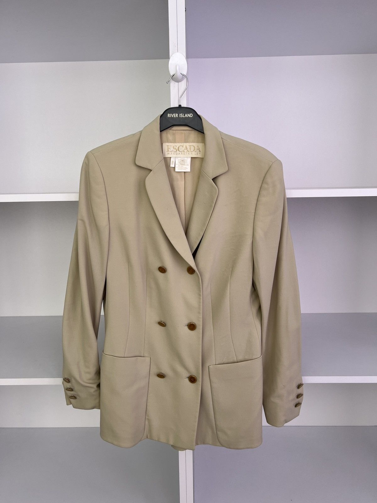 Designer × Escada × Vintage Vintage ESCADA Women's Beige Wool Blazer Jacket Size S / US 4 / IT 40 - 4 Thumbnail